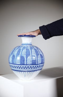 Impressionnant vase en céramique orientale de l'atelier Abderrazak Nabeul Tunisie années 1950