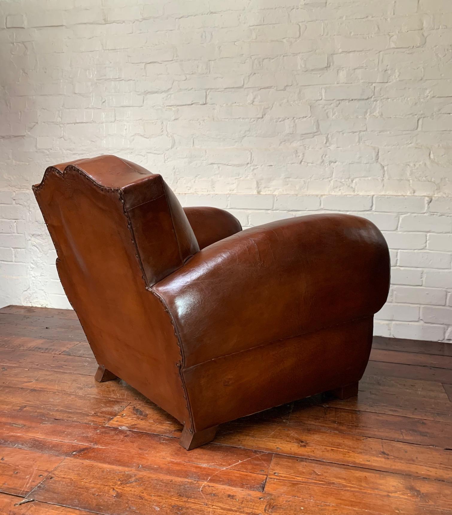An Impressive & Original French Leather Club Chair, Moustache Model Circa 1930's 4
