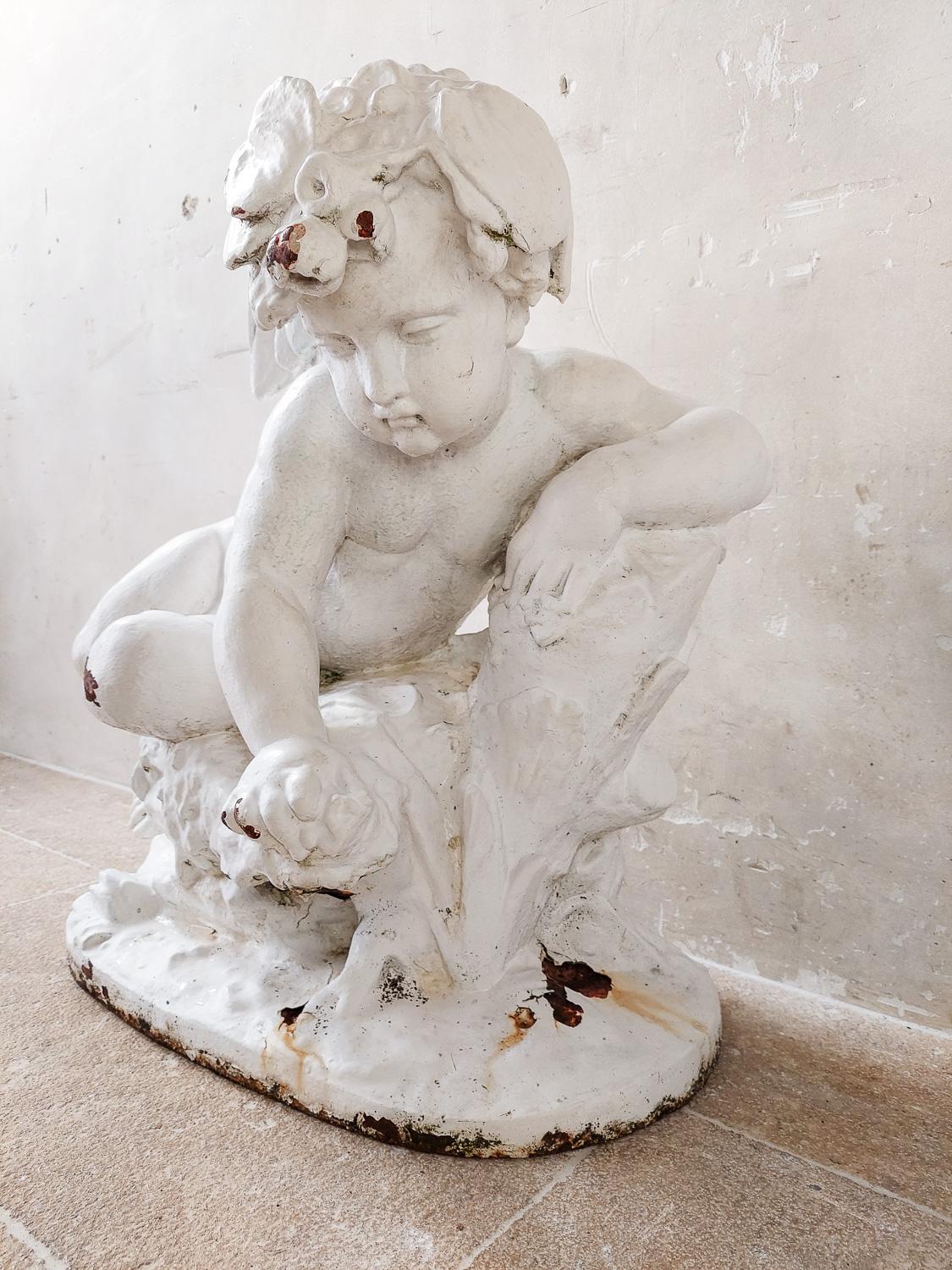 Impressive Pair of 19th Century Monumental Sized Cast Iron Putti For Sale 7