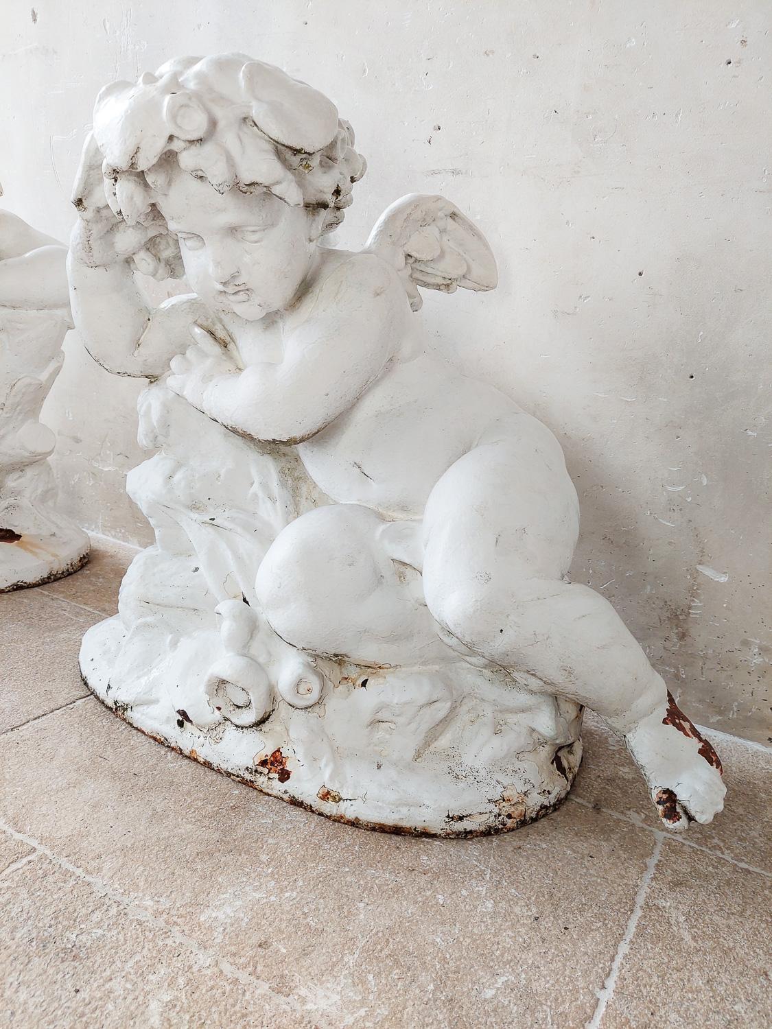 Impressive Pair of 19th Century Monumental Sized Cast Iron Putti For Sale 8