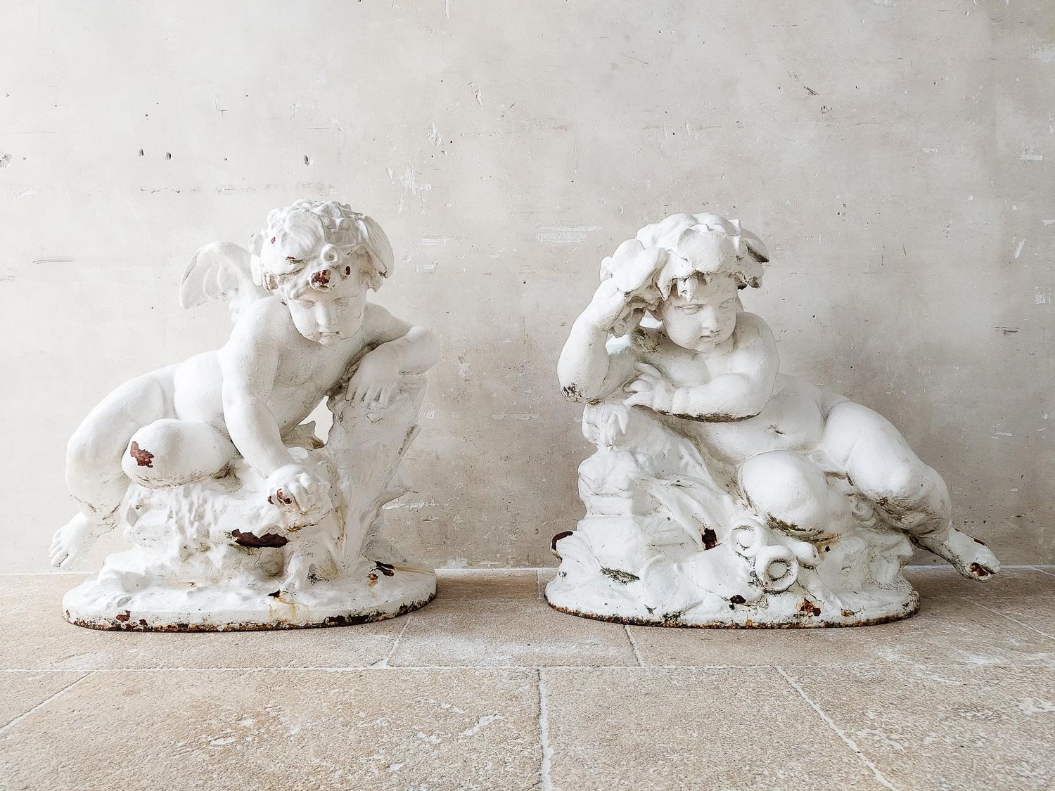 French Impressive Pair of 19th Century Monumental Sized Cast Iron Putti