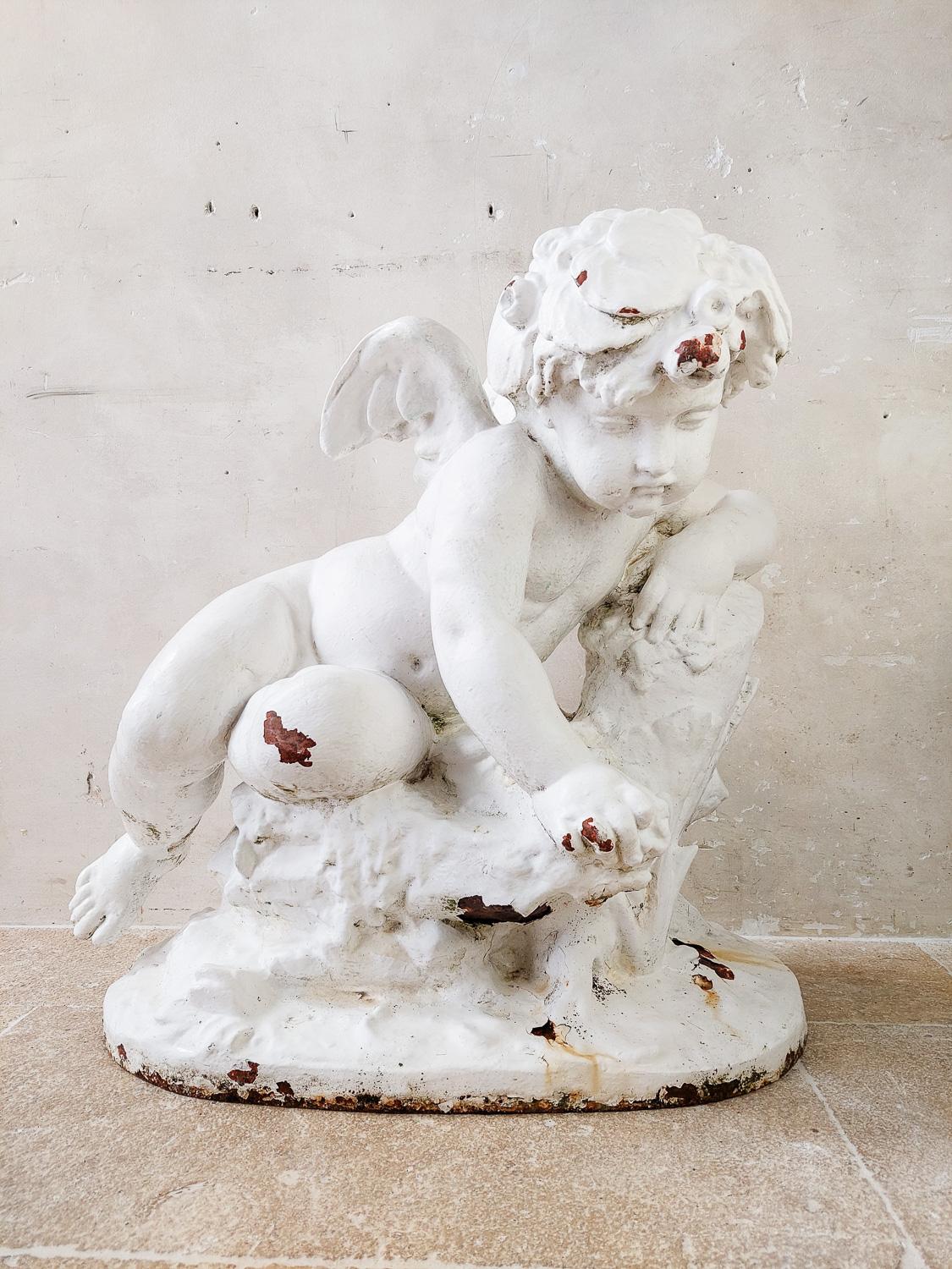 Impressive Pair of 19th Century Monumental Sized Cast Iron Putti For Sale 2