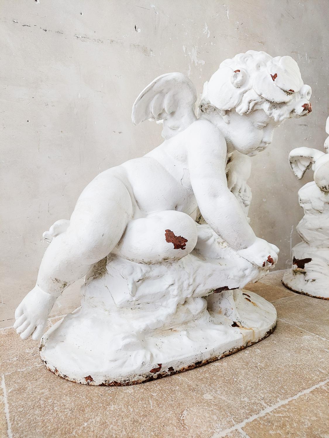 Impressive Pair of 19th Century Monumental Sized Cast Iron Putti For Sale 5