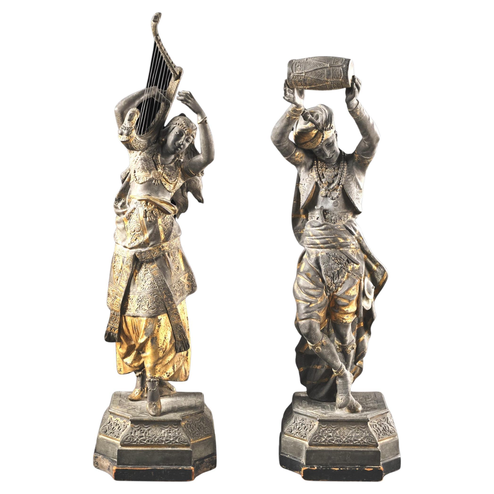 An Impressive Pair of 19th Century Orientalist Spelter Figures, After A. Waagen  For Sale