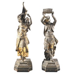 Antique An Impressive Pair of 19th Century Orientalist Spelter Figures, After A. Waagen 