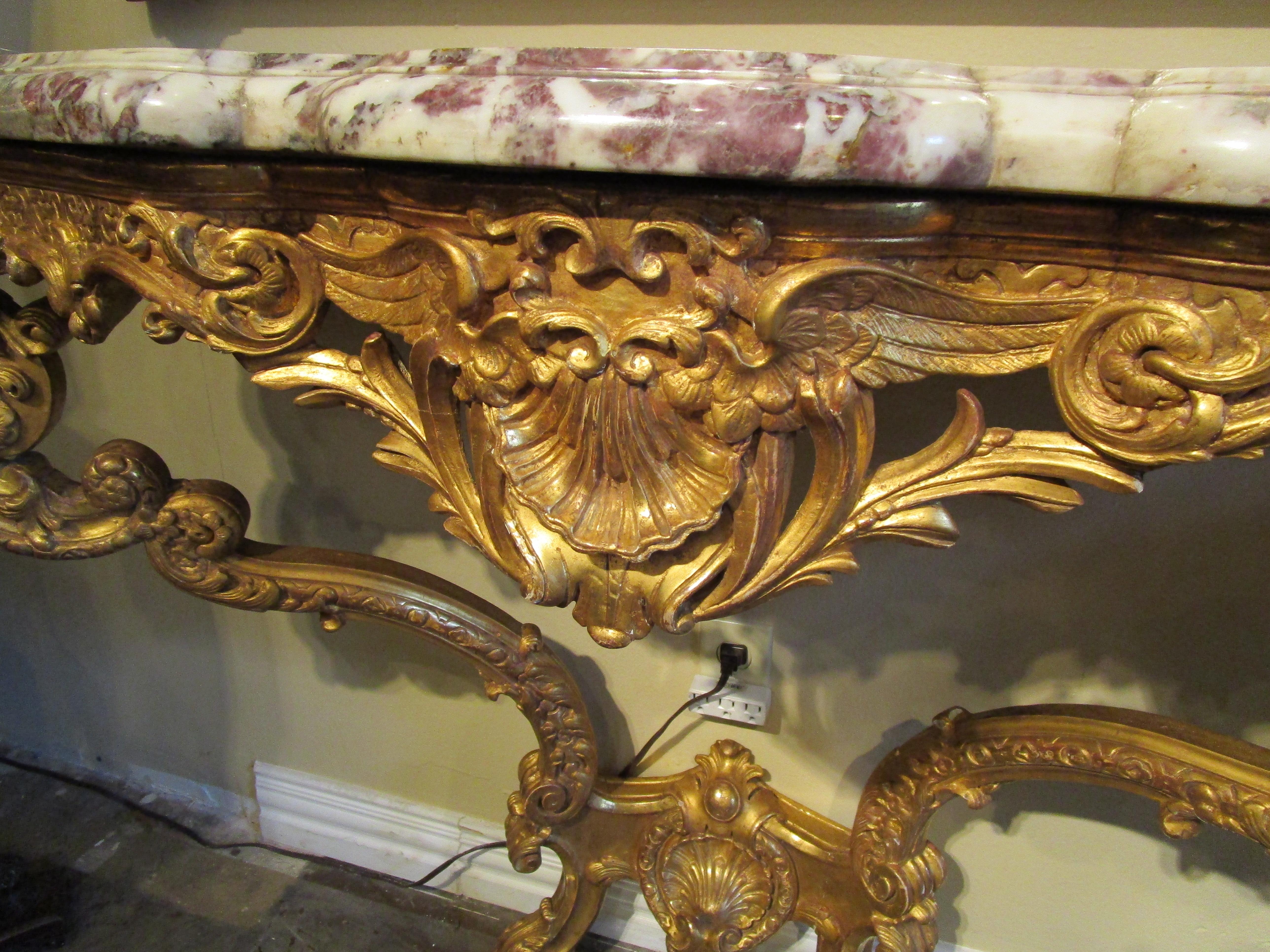 Impressive Pair of Early 19th Century French Louis XV Gilt Consoles 6