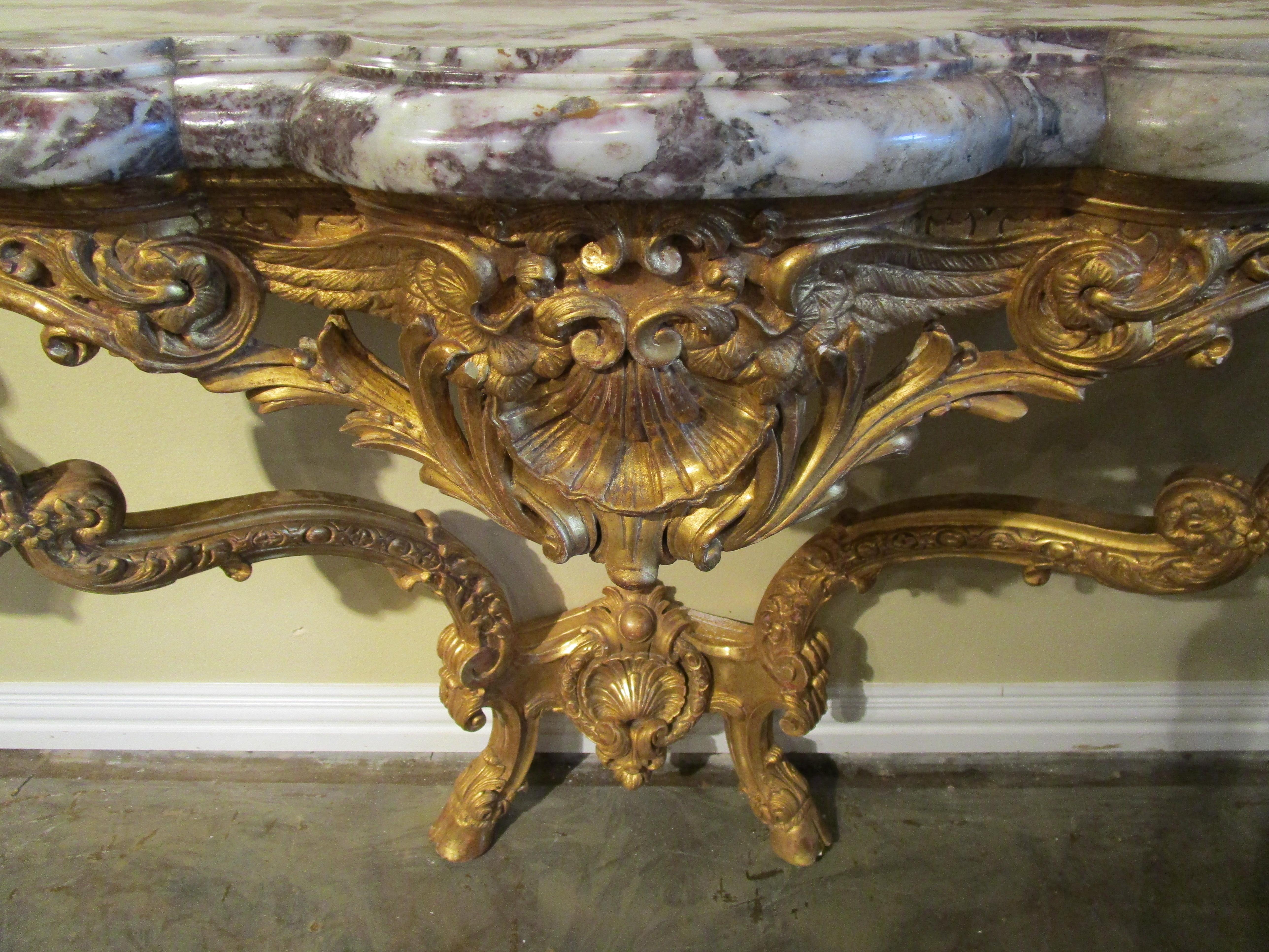 Impressive Pair of Early 19th Century French Louis XV Gilt Consoles 1