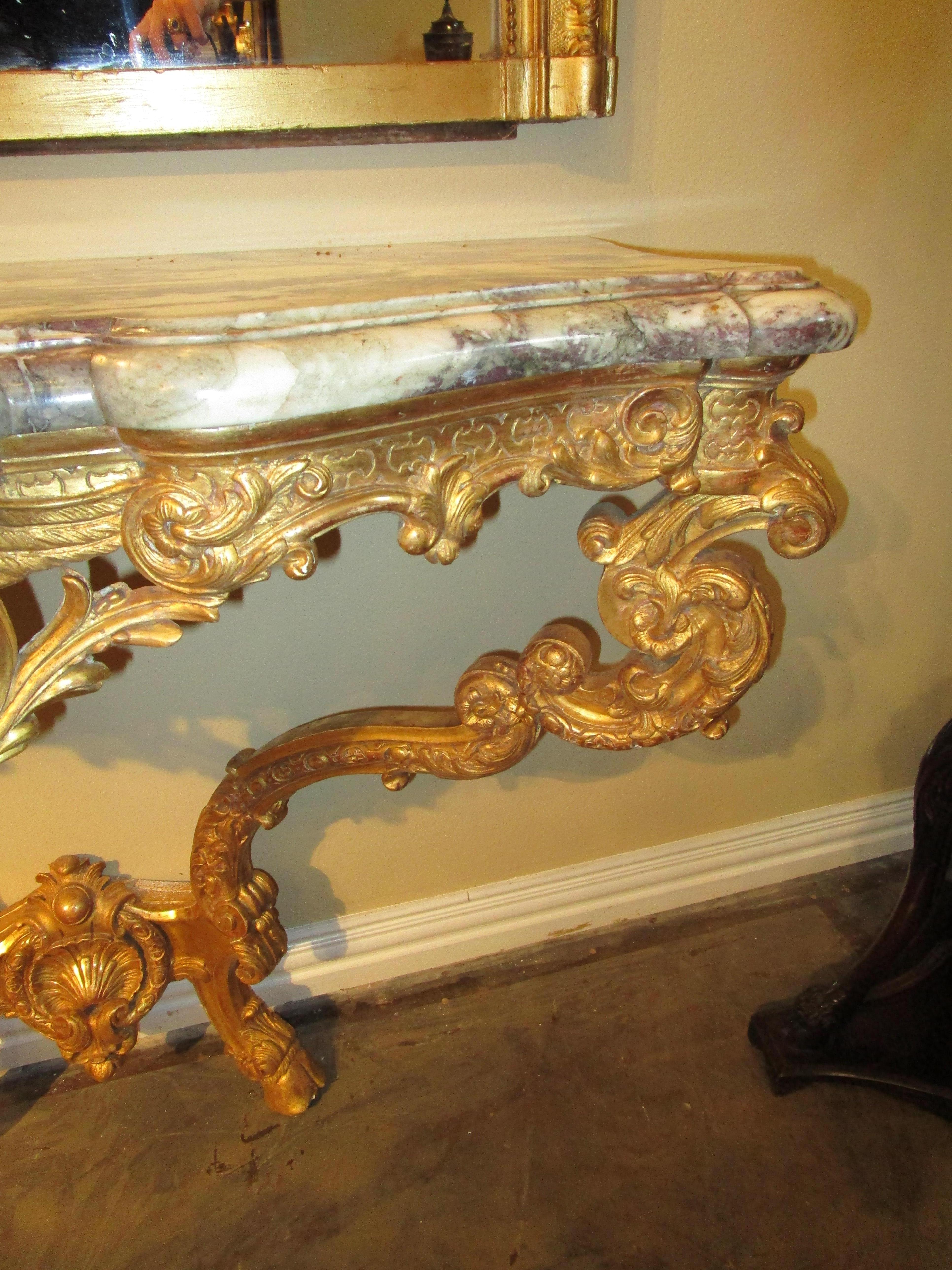 Impressive Pair of Early 19th Century French Louis XV Gilt Consoles 3
