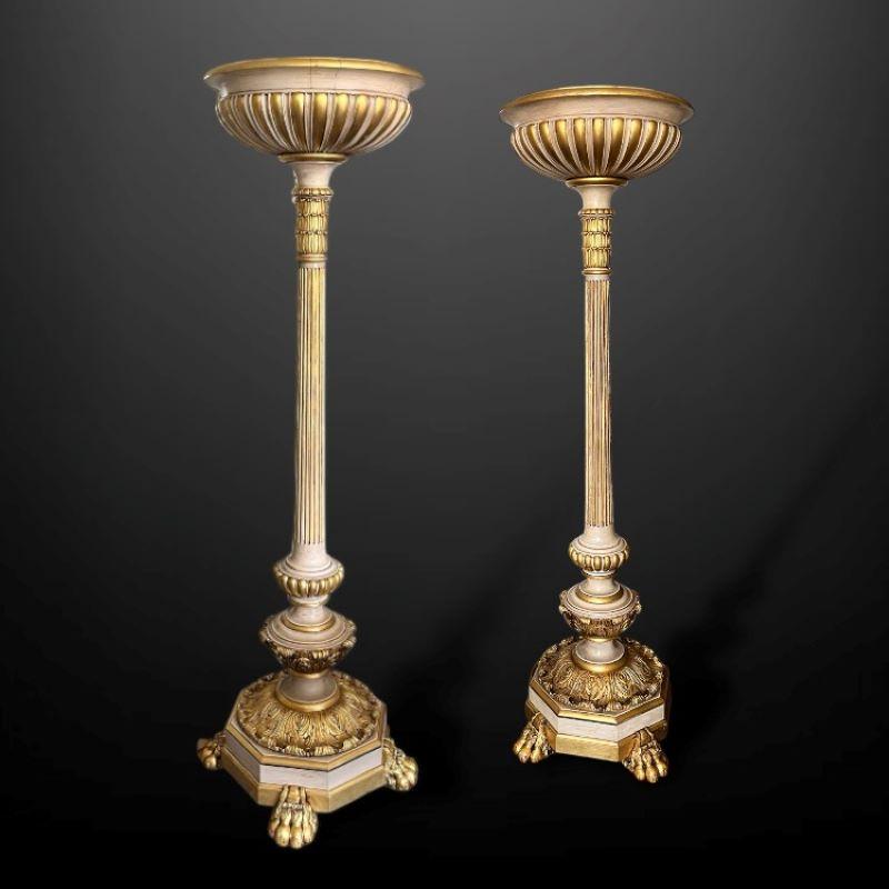 20th Century An impressive pair of gilt and painted uplighters For Sale