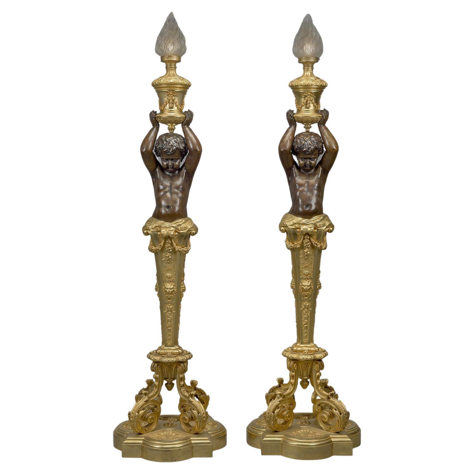 Impressive Pair of Napoléon III Torcheres by Goelzer and and Poumaroux For Sale