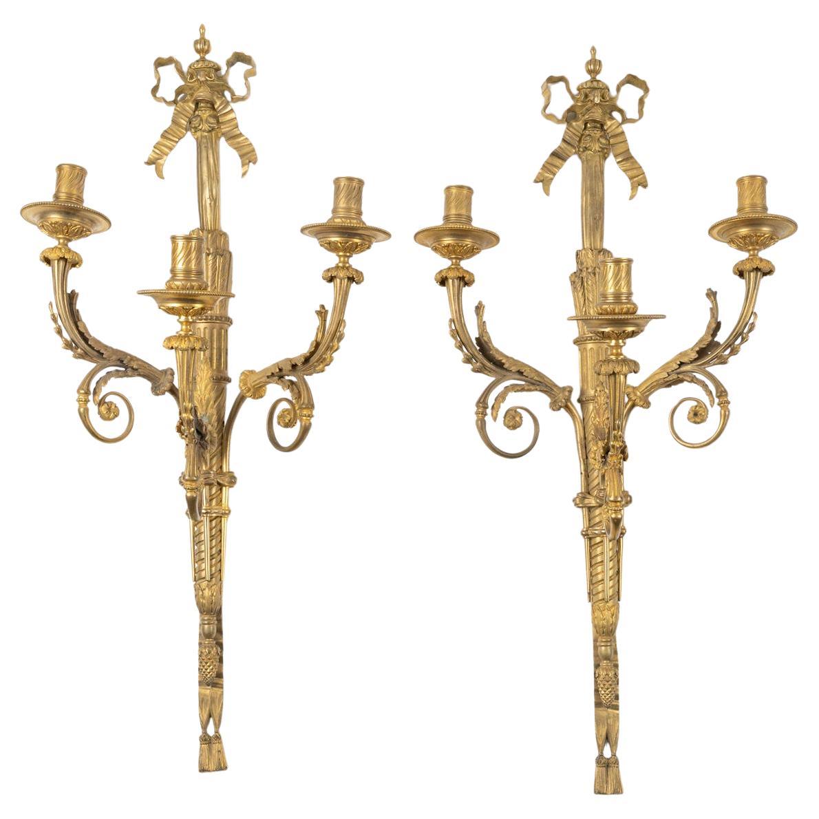 An Impressive Pair of Ormolu Wall Lights in the Louis XVI Style, 19th Century.