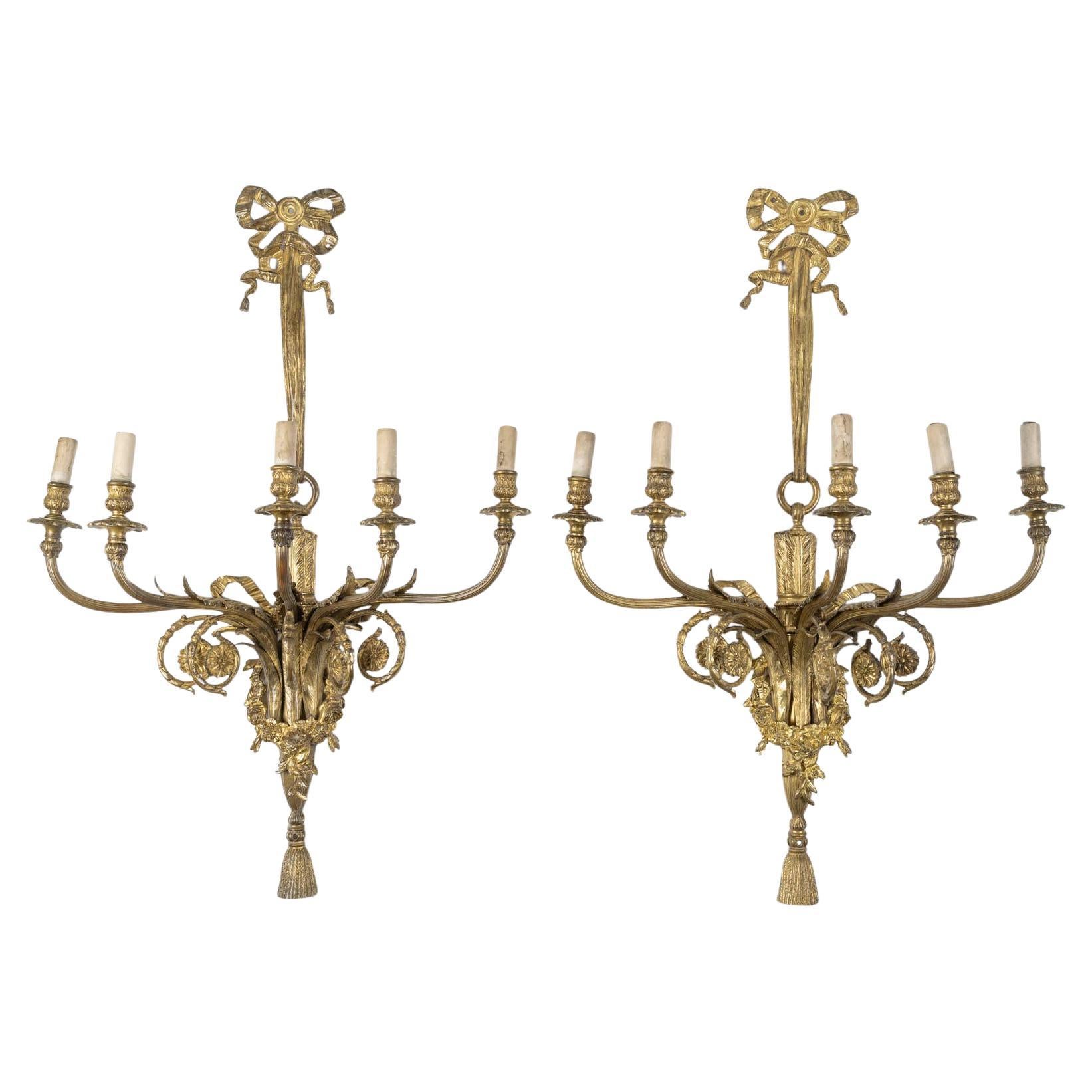 An Impressive Pair of Ormolu Wall Lights in the Louis XVI Style, 19th Century.