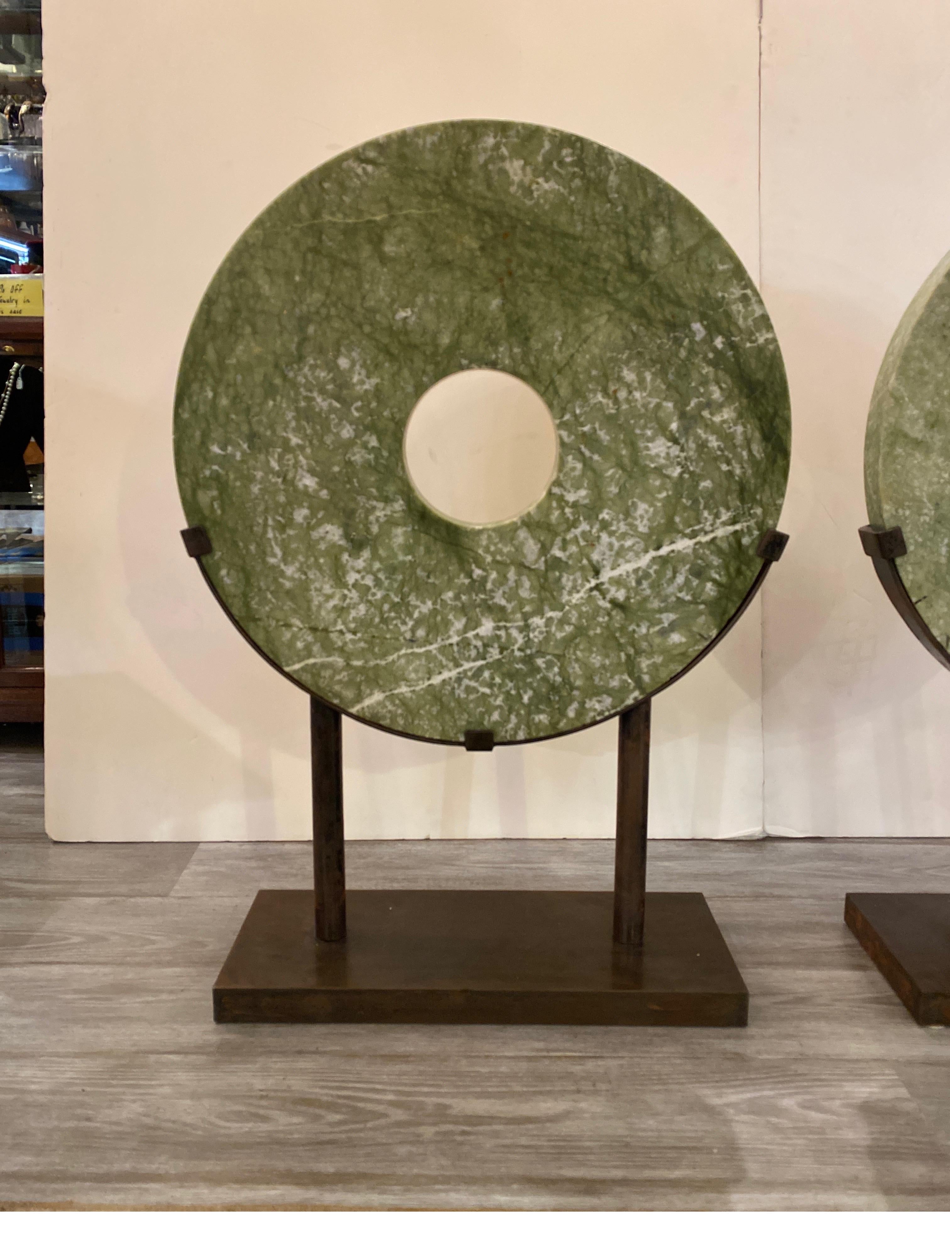 Impressive Pair of Round Hardstone Archaistic Sculptures For Sale 5