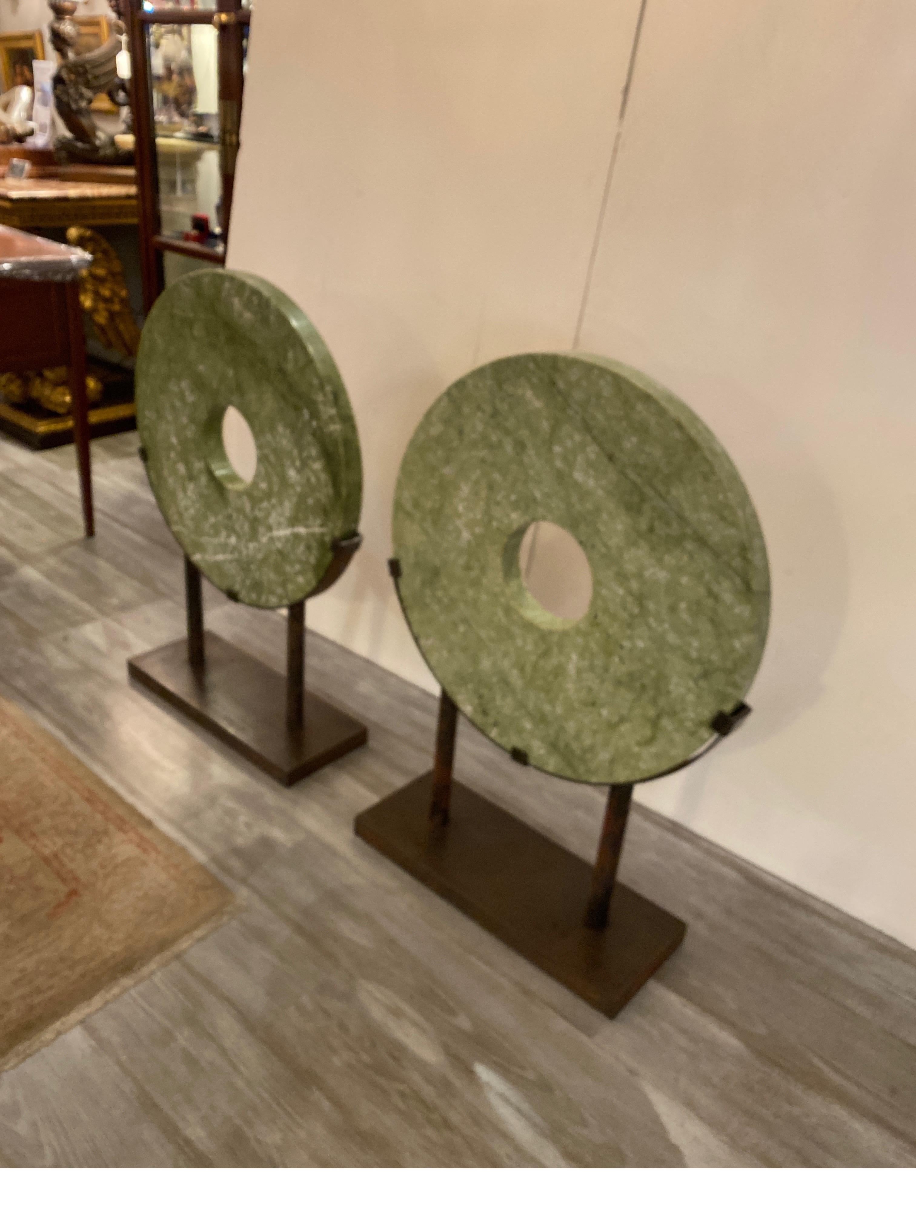 Impressive Pair of Round Hardstone Archaistic Sculptures For Sale 8