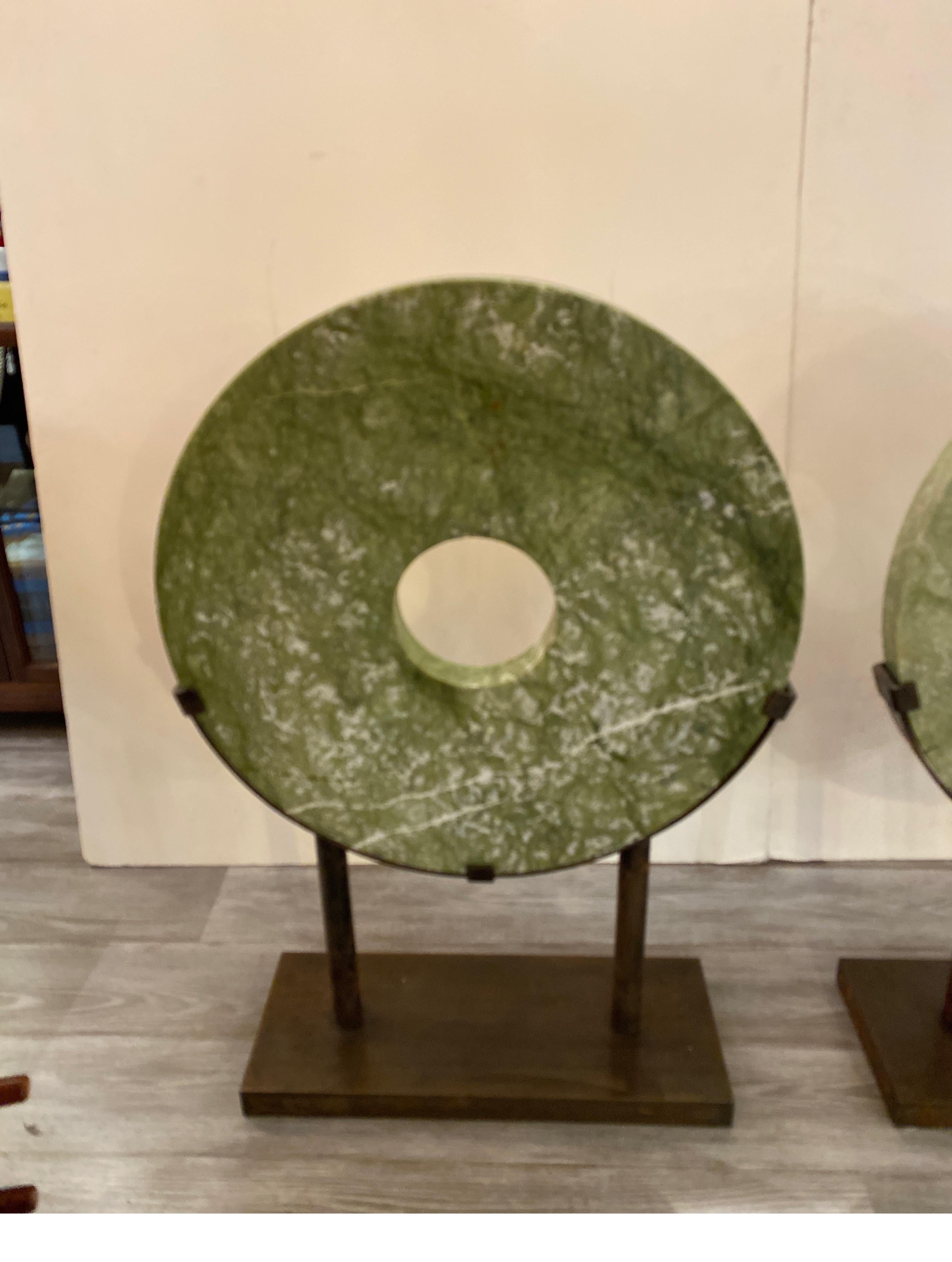 Chinese Impressive Pair of Round Hardstone Archaistic Sculptures For Sale