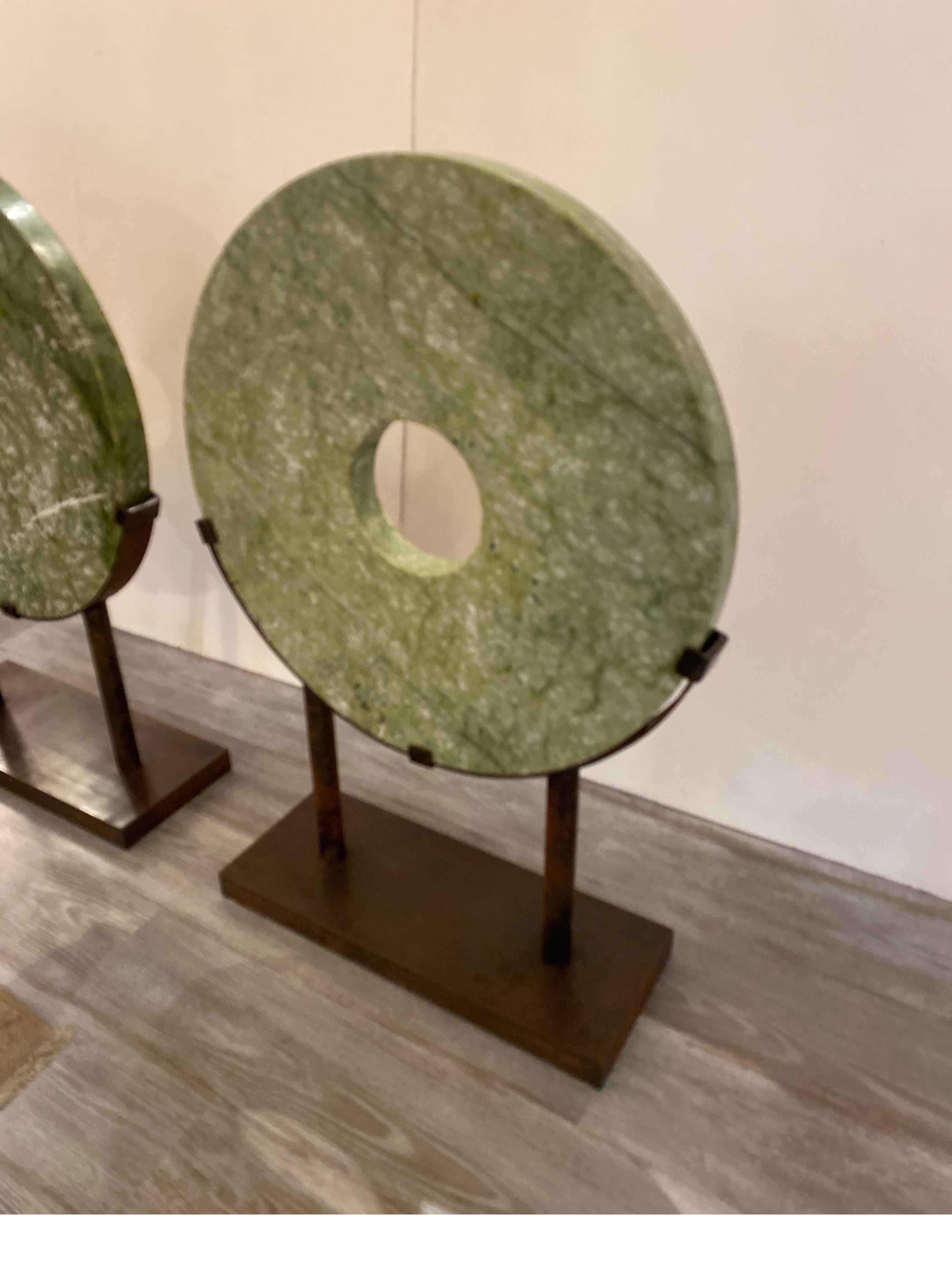 Impressive Pair of Round Hardstone Archaistic Sculptures In Good Condition For Sale In Lambertville, NJ