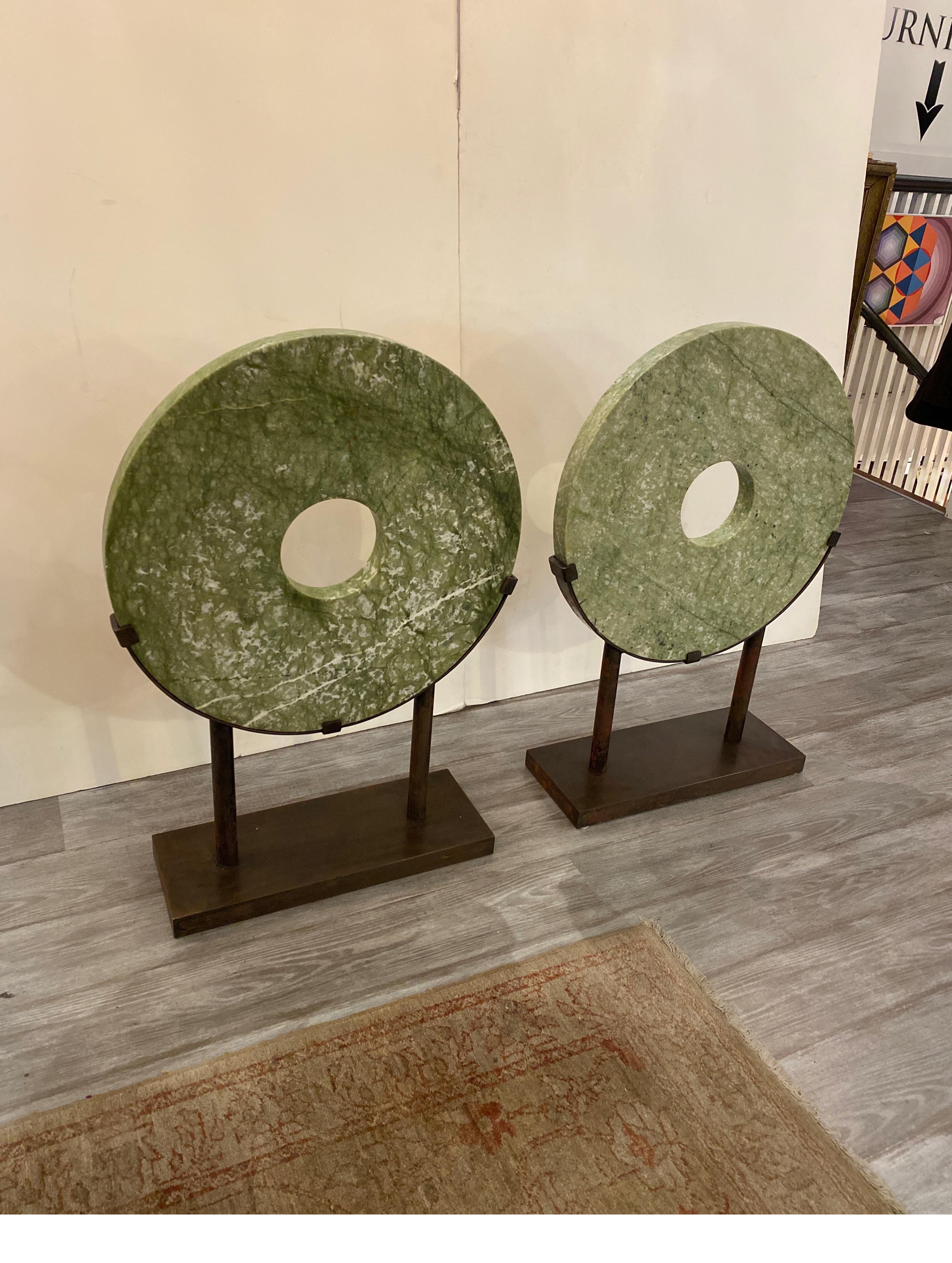 Impressive Pair of Round Hardstone Archaistic Sculptures For Sale 1