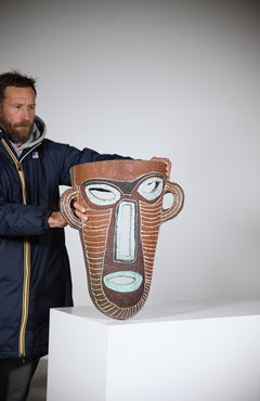 An Impressive Primitive Ceramic Mask by Les Potiers D'Accolay France 1970's