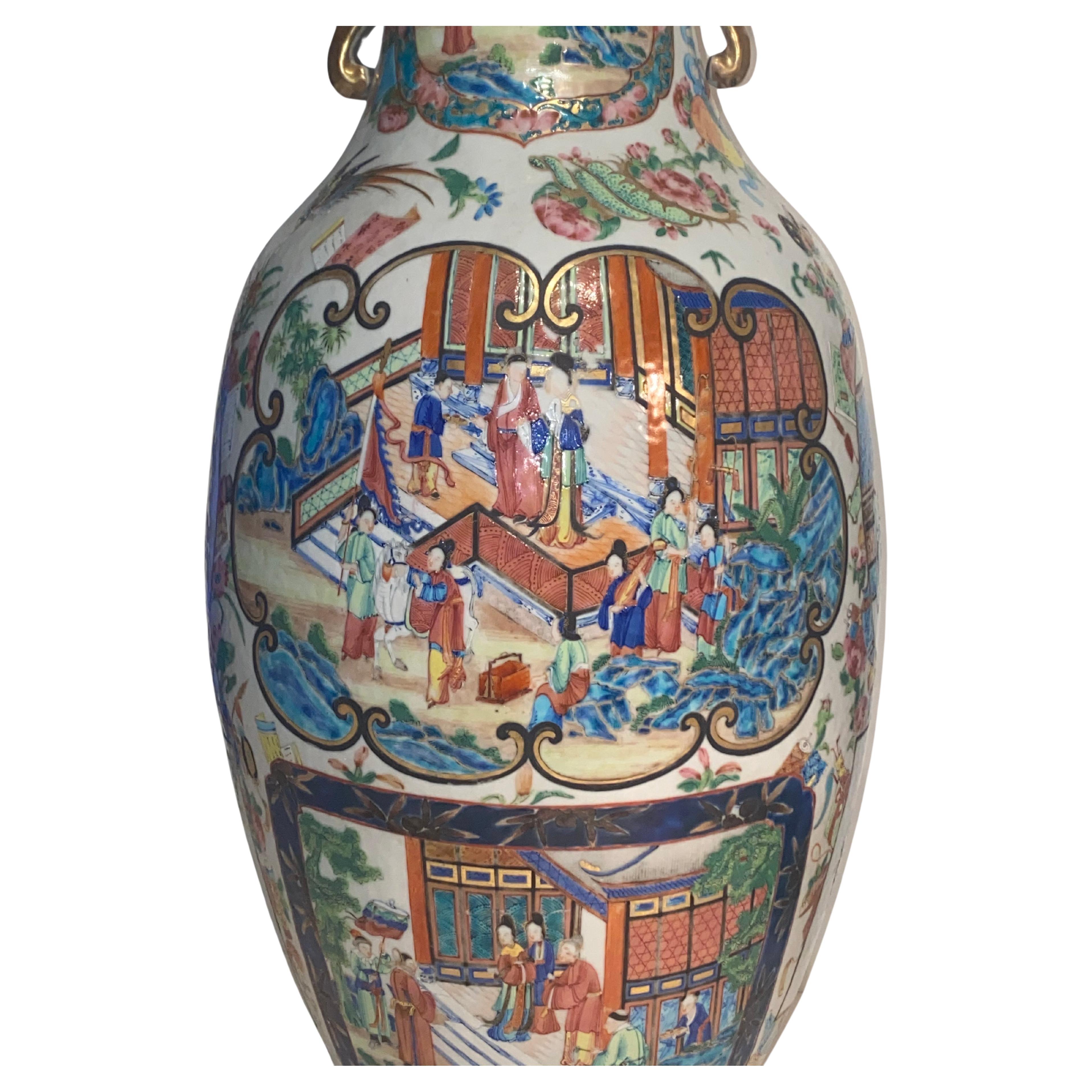 Mid-19th Century An Impressive Quality Pair Cantonese Famille Rose Medallion Vases 19th Century For Sale