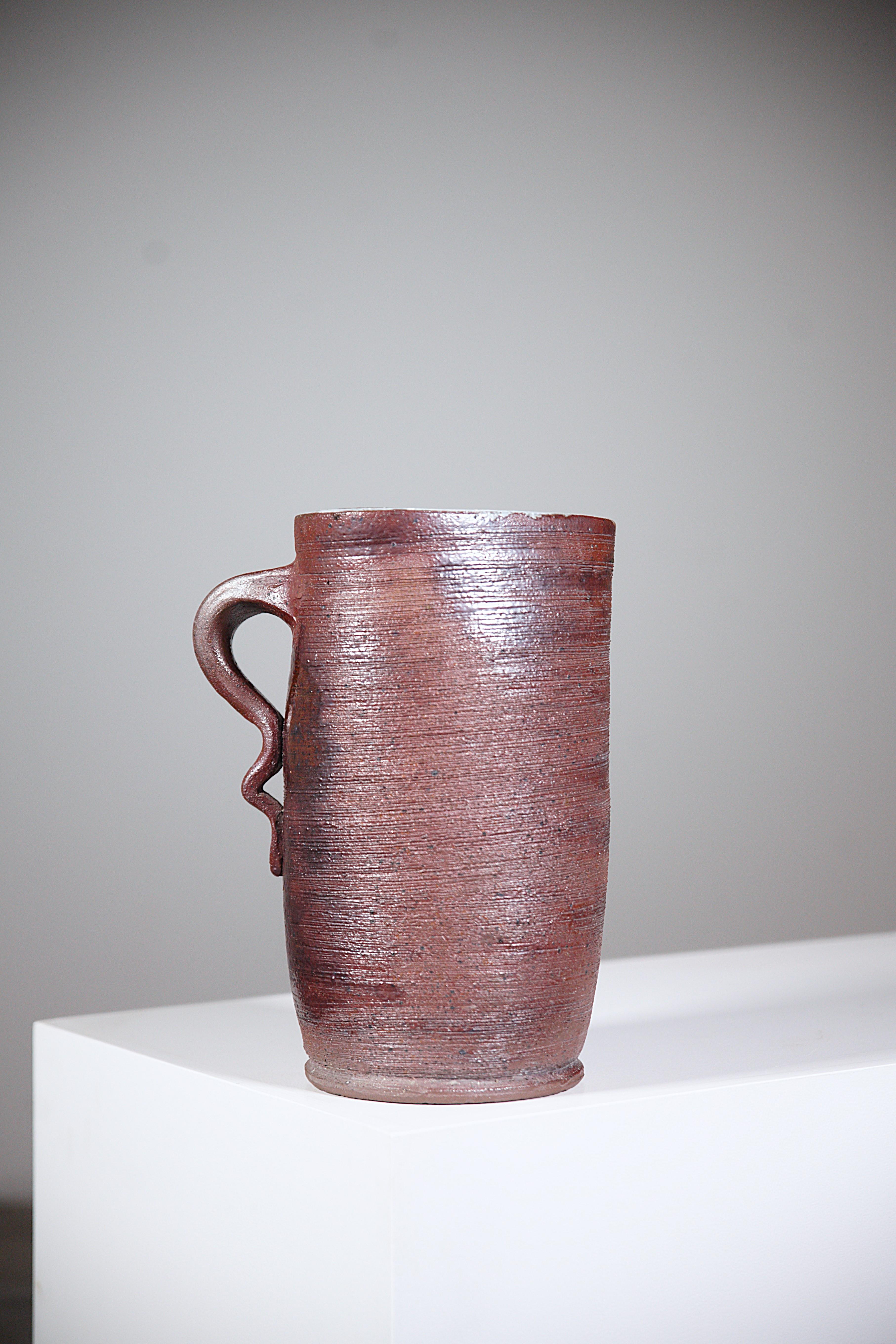 Enameled An Impressive Rustic Stoneware Pitcher by Cécile Dein Brittany Fance 1960's For Sale
