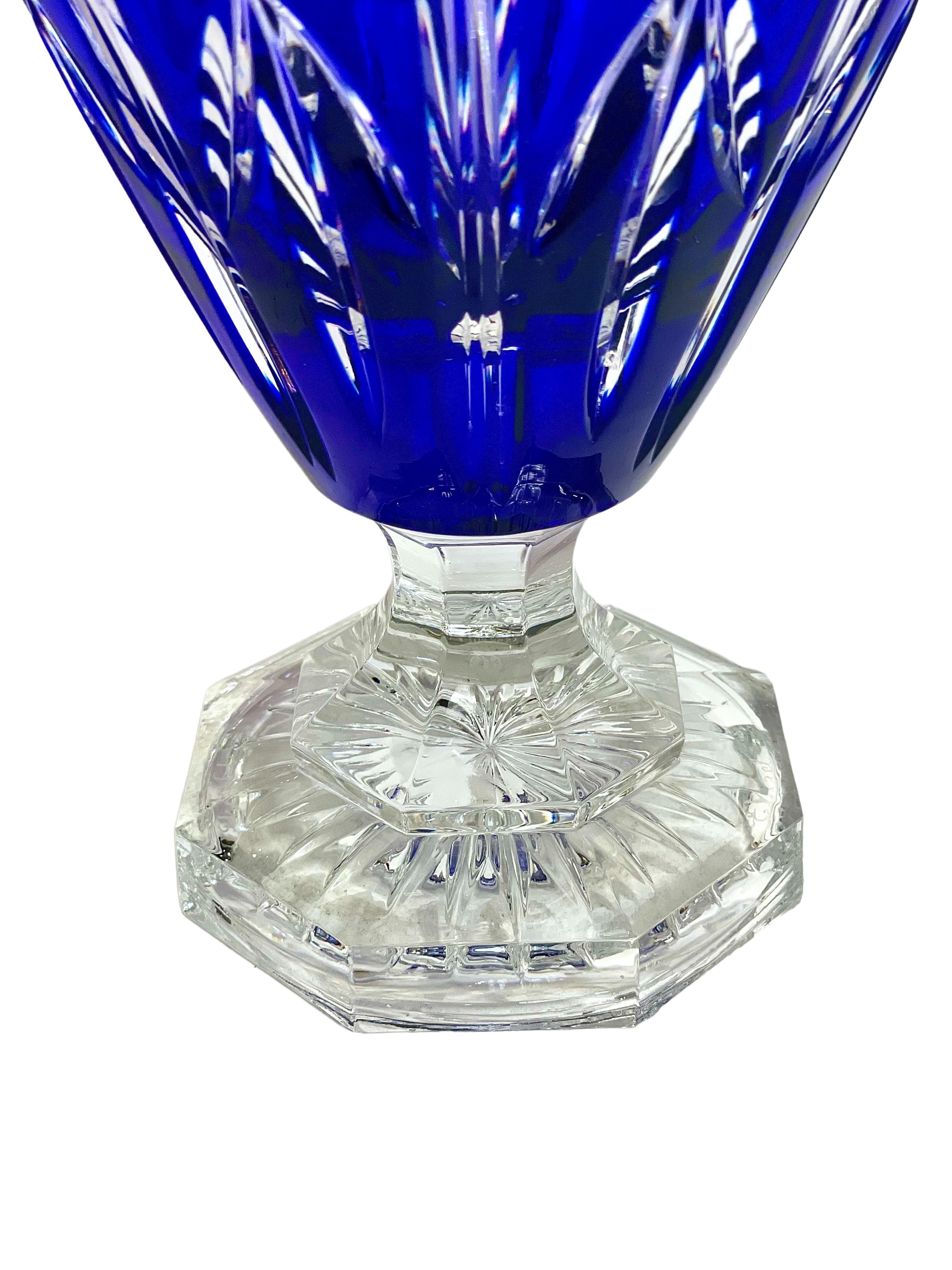 French Saint Louis Blue Overlay Crystal Baluster Vase in its Original Box