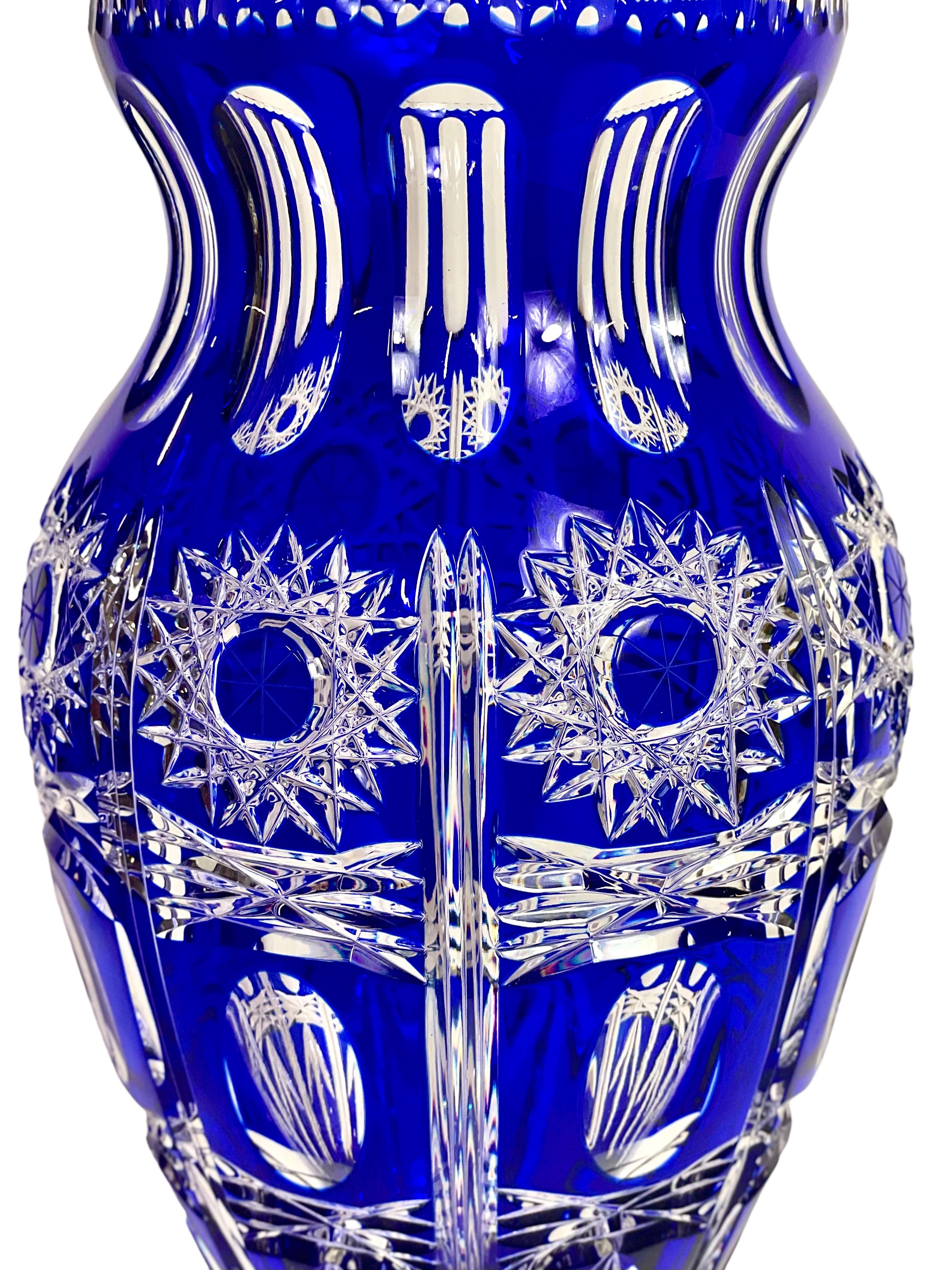 Saint Louis Blue Overlay Crystal Baluster Vase in its Original Box In Good Condition In LA CIOTAT, FR