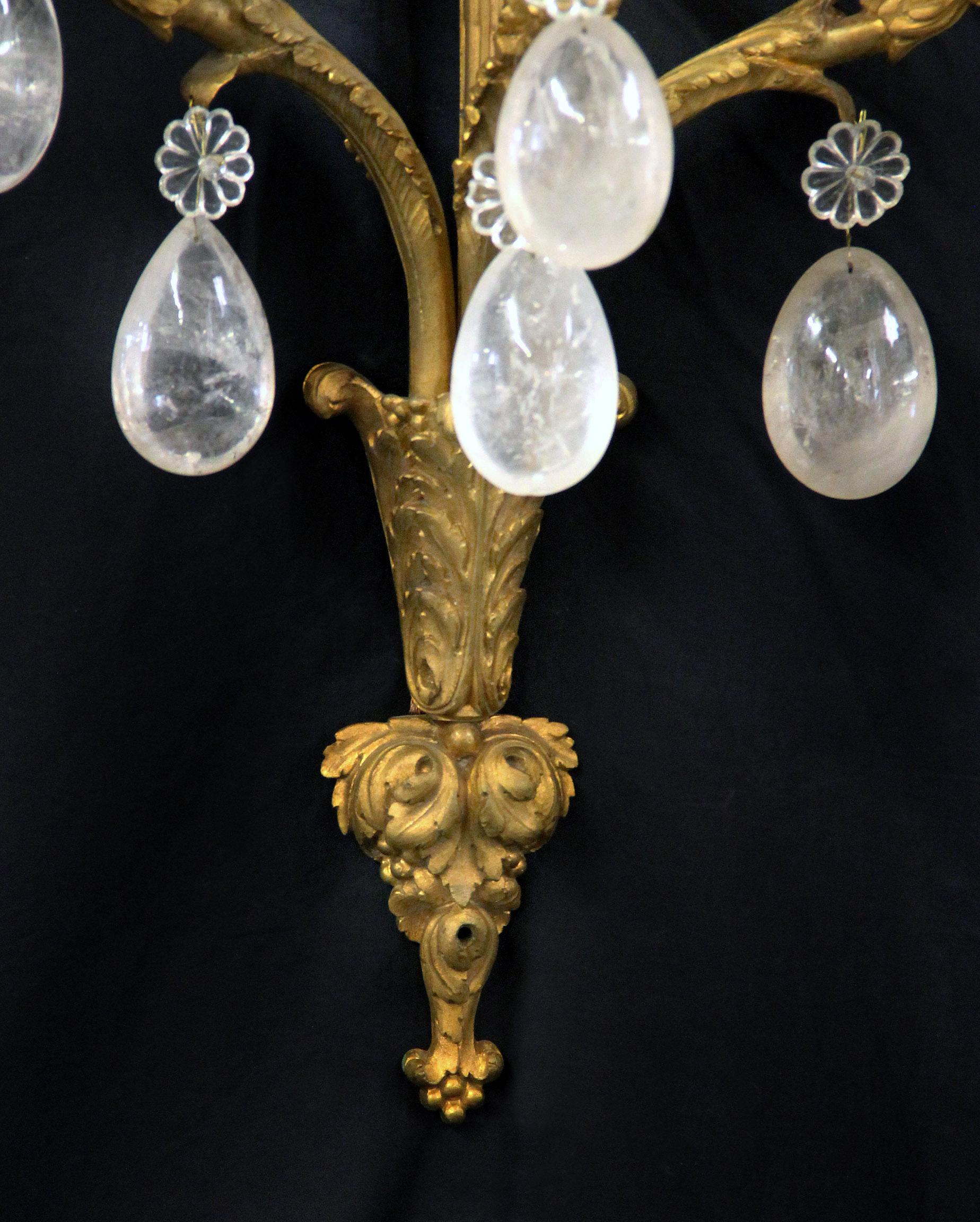 Impressive Set of Four Late 19th Century Gilt Bronze and Rock Crystal Sconces In Good Condition For Sale In New York, NY