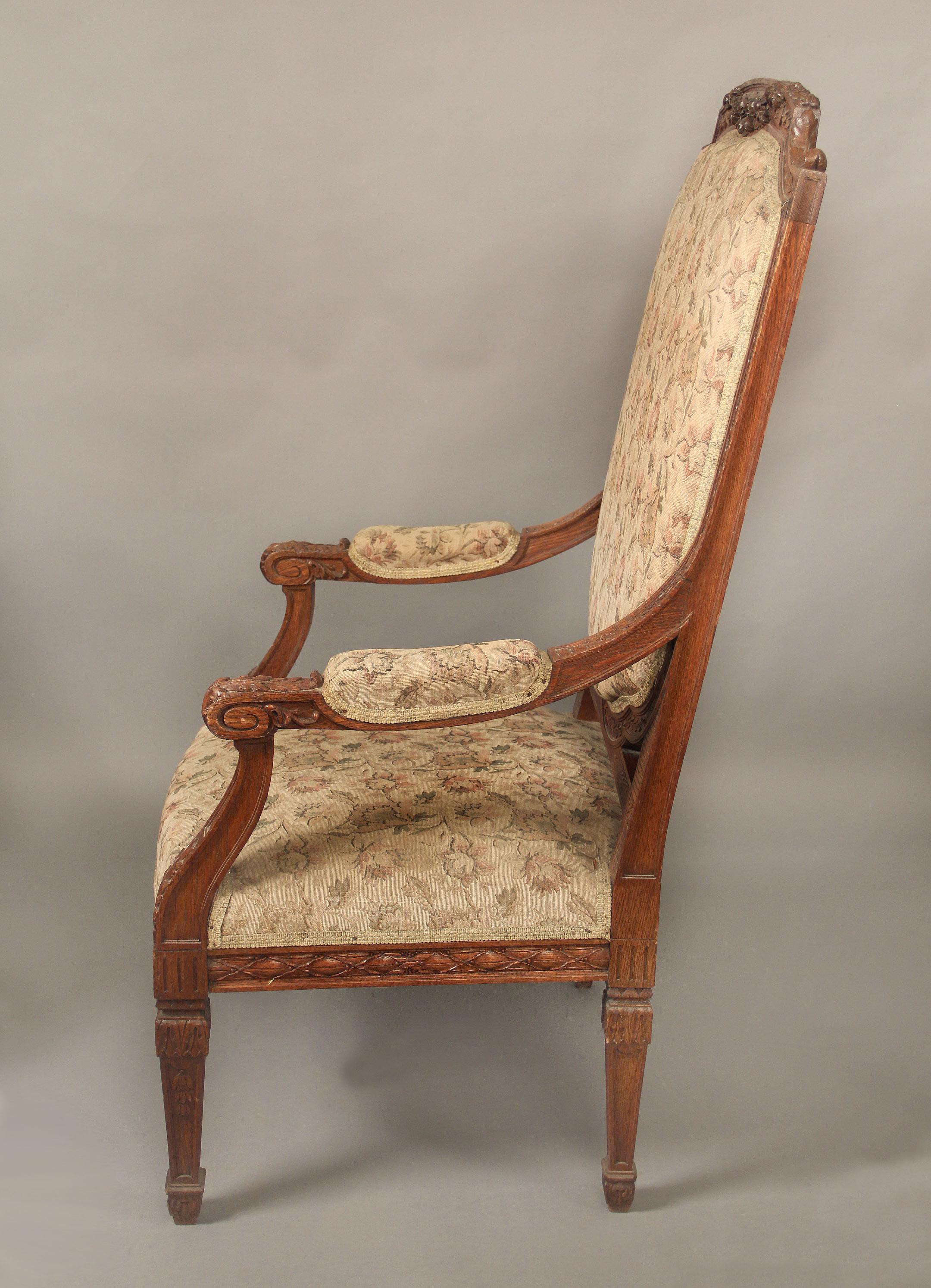 Belle Époque Impressive Set of Four Late 19th Century Louis XVI Style Carved Armchairs For Sale
