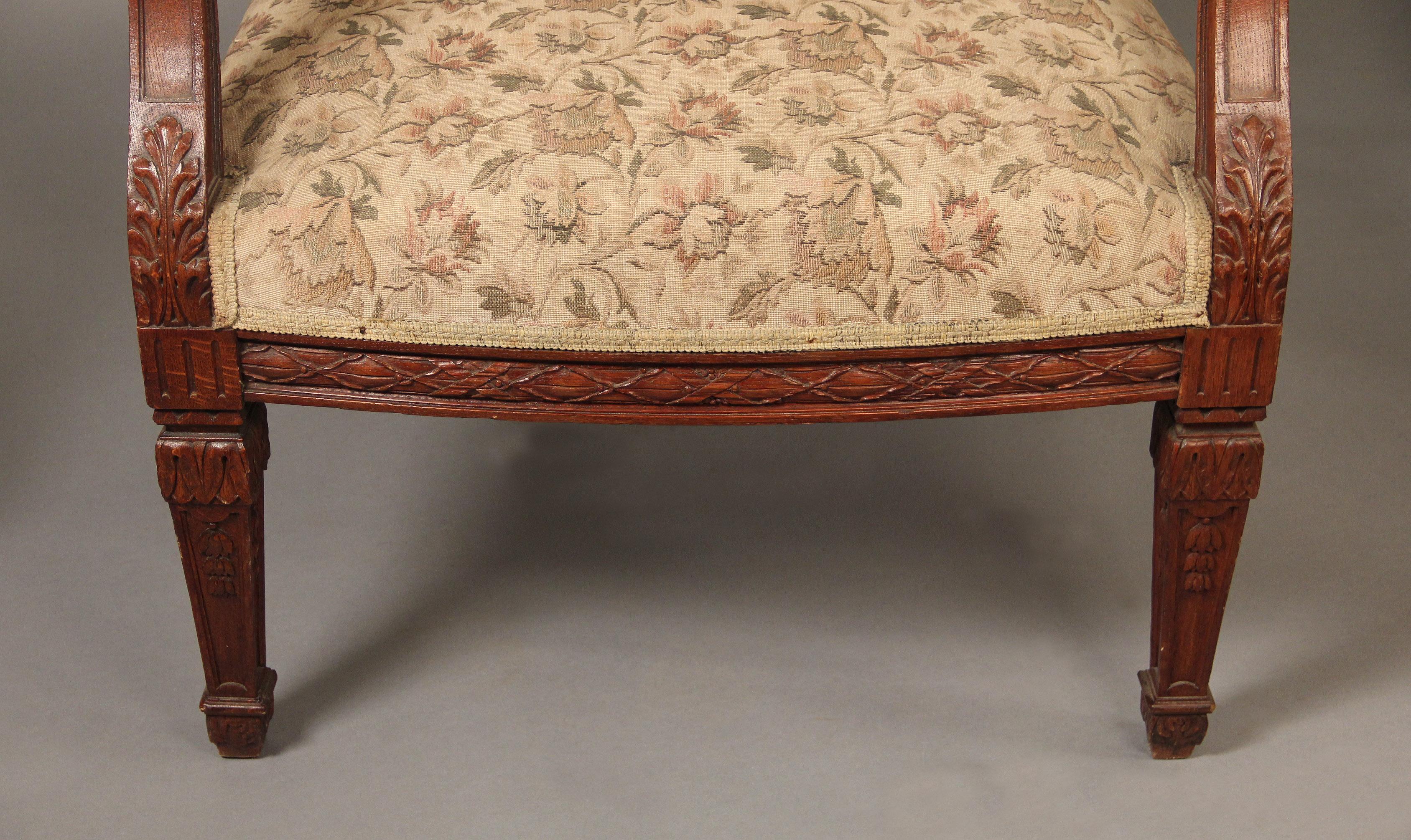 Hand-Carved Impressive Set of Four Late 19th Century Louis XVI Style Carved Armchairs For Sale