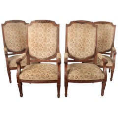 Impressive Set of Four Late 19th Century Louis XVI Style Carved Armchairs