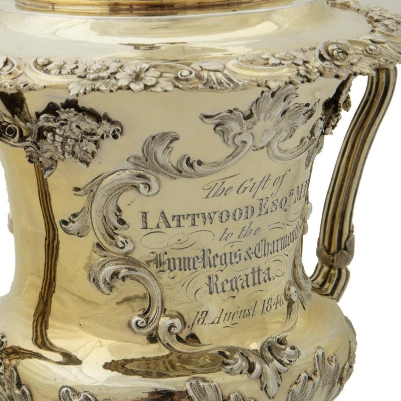 Ein beeindruckender vergoldeter Lyme Regis & Charmouth Regatta Pokal für 1846 präsentiert  im Angebot 3