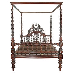 Vintage An impressive sissoo wood Anglo-Indian four poster bed