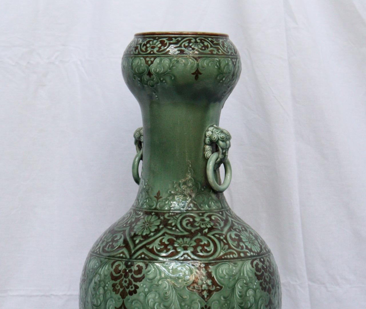 Archaistic Impressive Théodore Deck Oriental Design Enameled Faience Vase, circa 1875