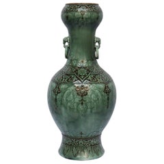 Impressionnant vase en faïence émaillée à motif oriental de Thodore Deck, vers 1875