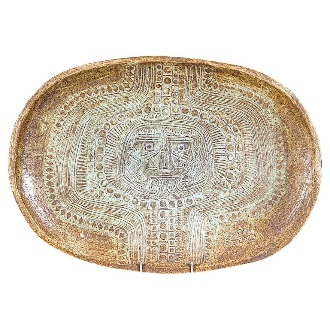 Impresionante Plato de Cerámica de Pared de Jo Rowland Atelier A Sant Vicens Francia Años 60