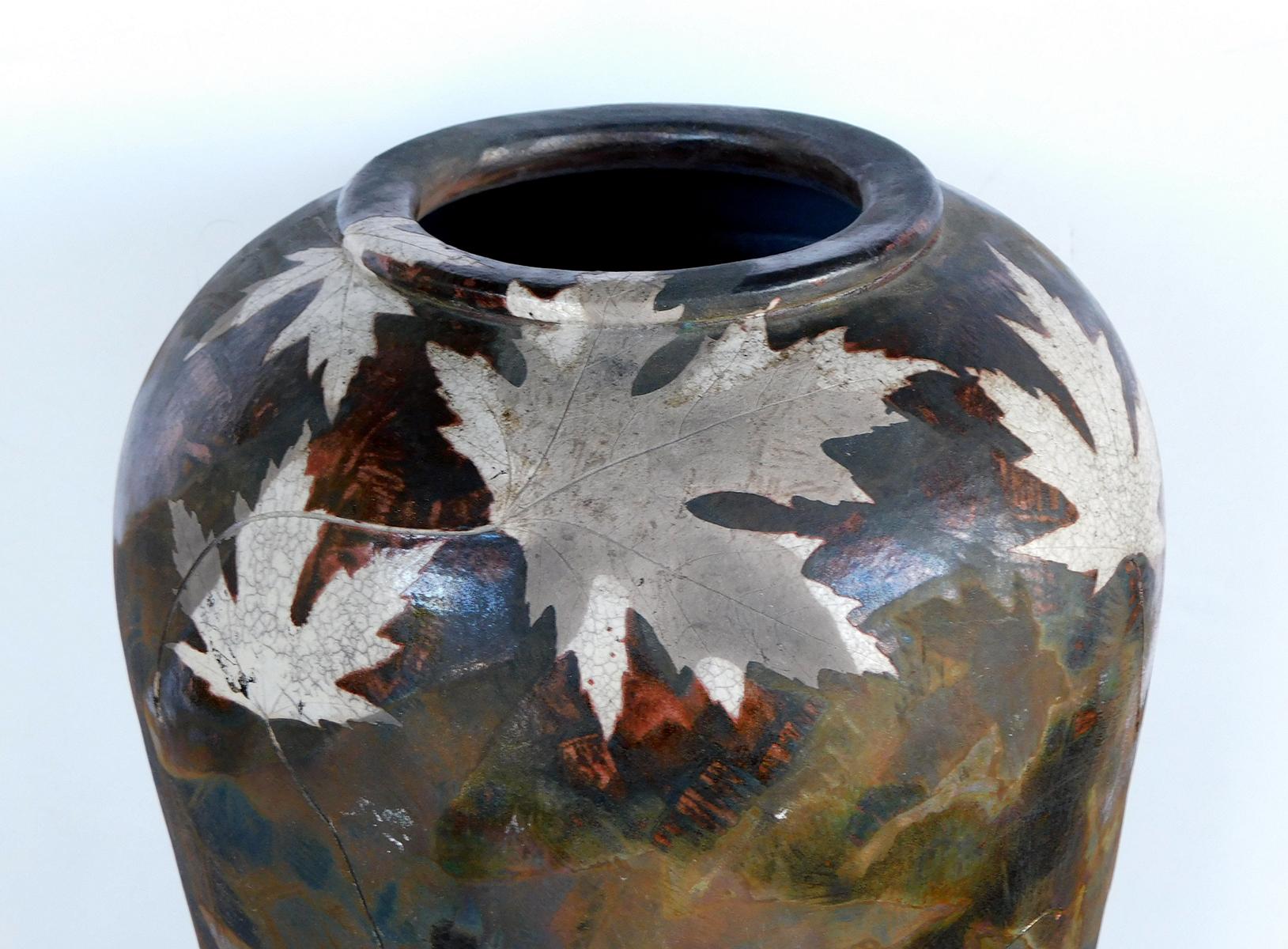 American Raku Impressively Large American Raku Ceramic Art Potter Vase, Signed For ...
