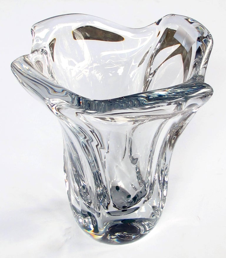 ImpressivelyLarge and Heavy French Daum Clear Crystal Vase, circa 1945