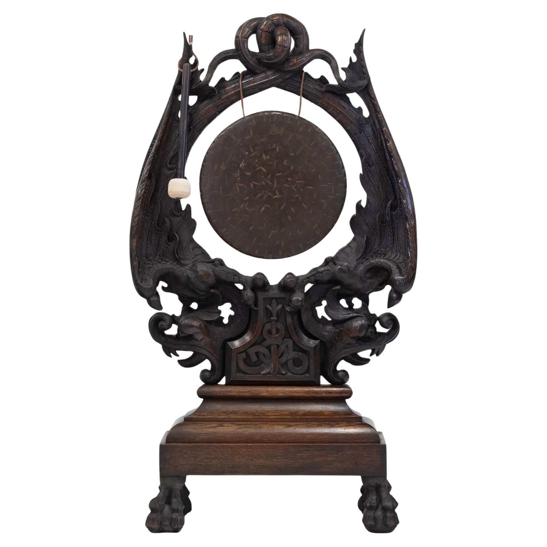 An Impressively Large Victorian Carved Oak Floor Standing Dinner Gong