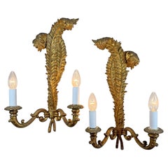 An Incrdible Pair of 19th Century Giltwood Italian Feather Wall Lights