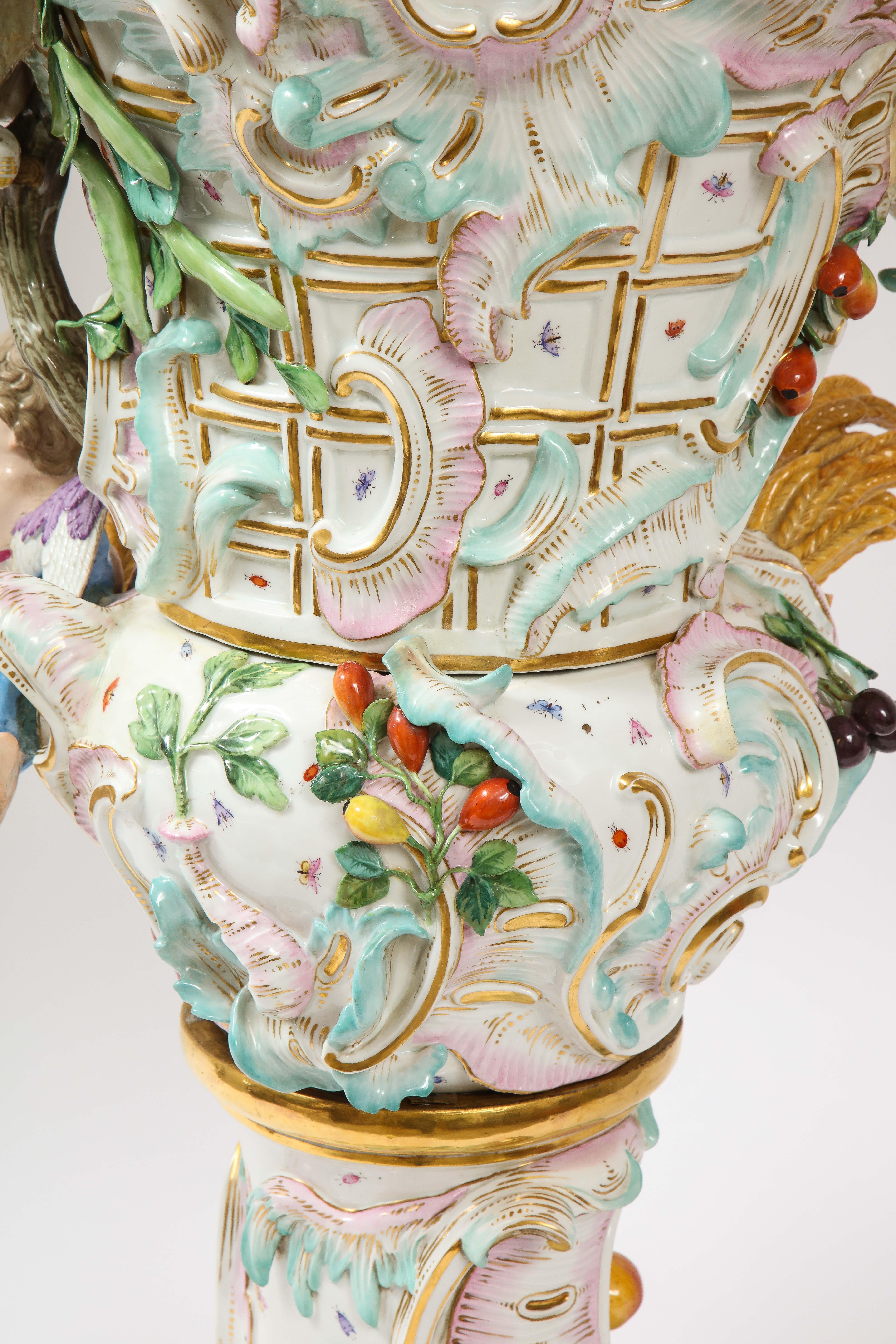 Incredible 19th Century Meissen Porcelain Covered Urn Emblematic of Autumn For Sale 5