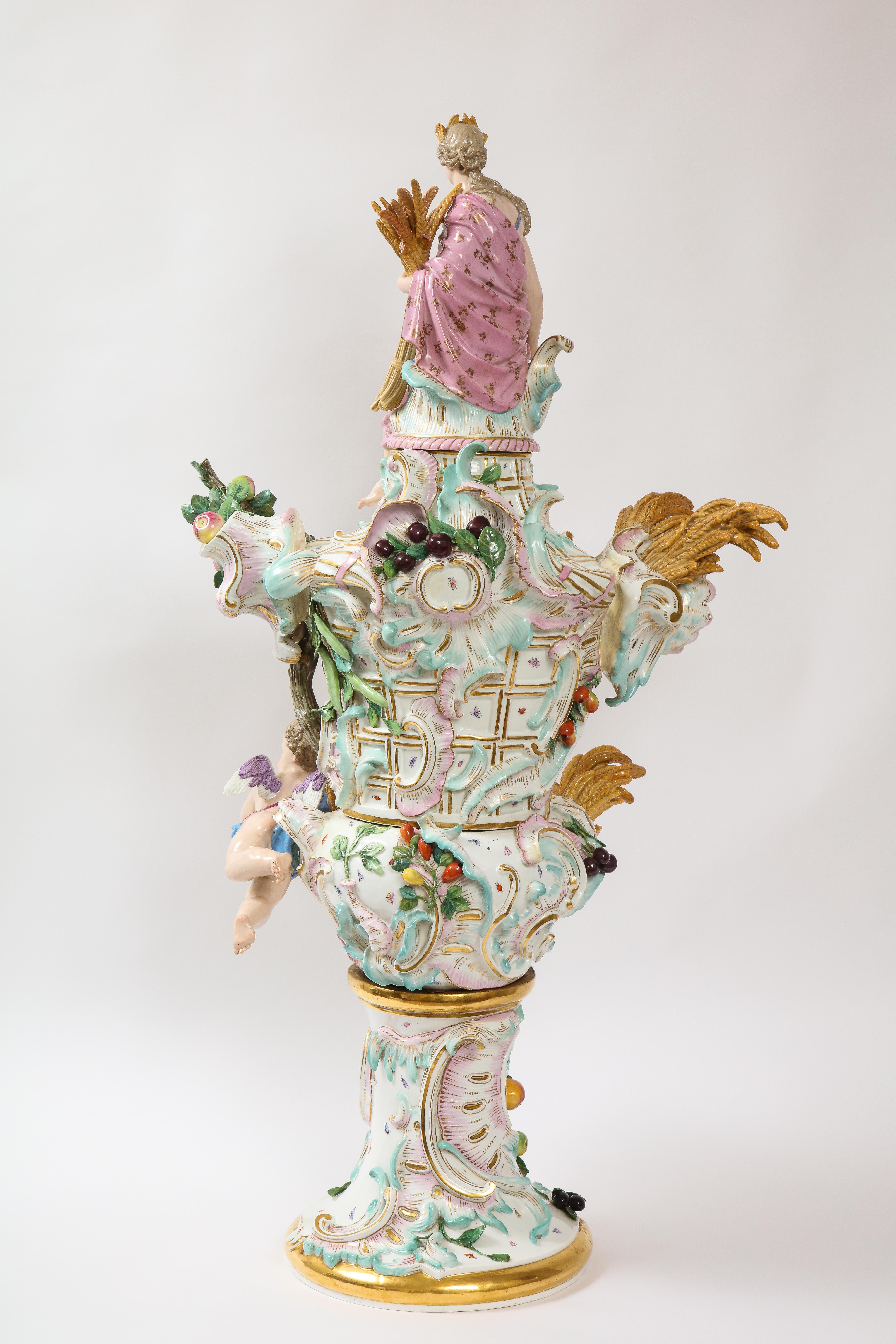 Rococo Incredible 19th Century Meissen Porcelain Covered Urn Emblematic of Autumn For Sale