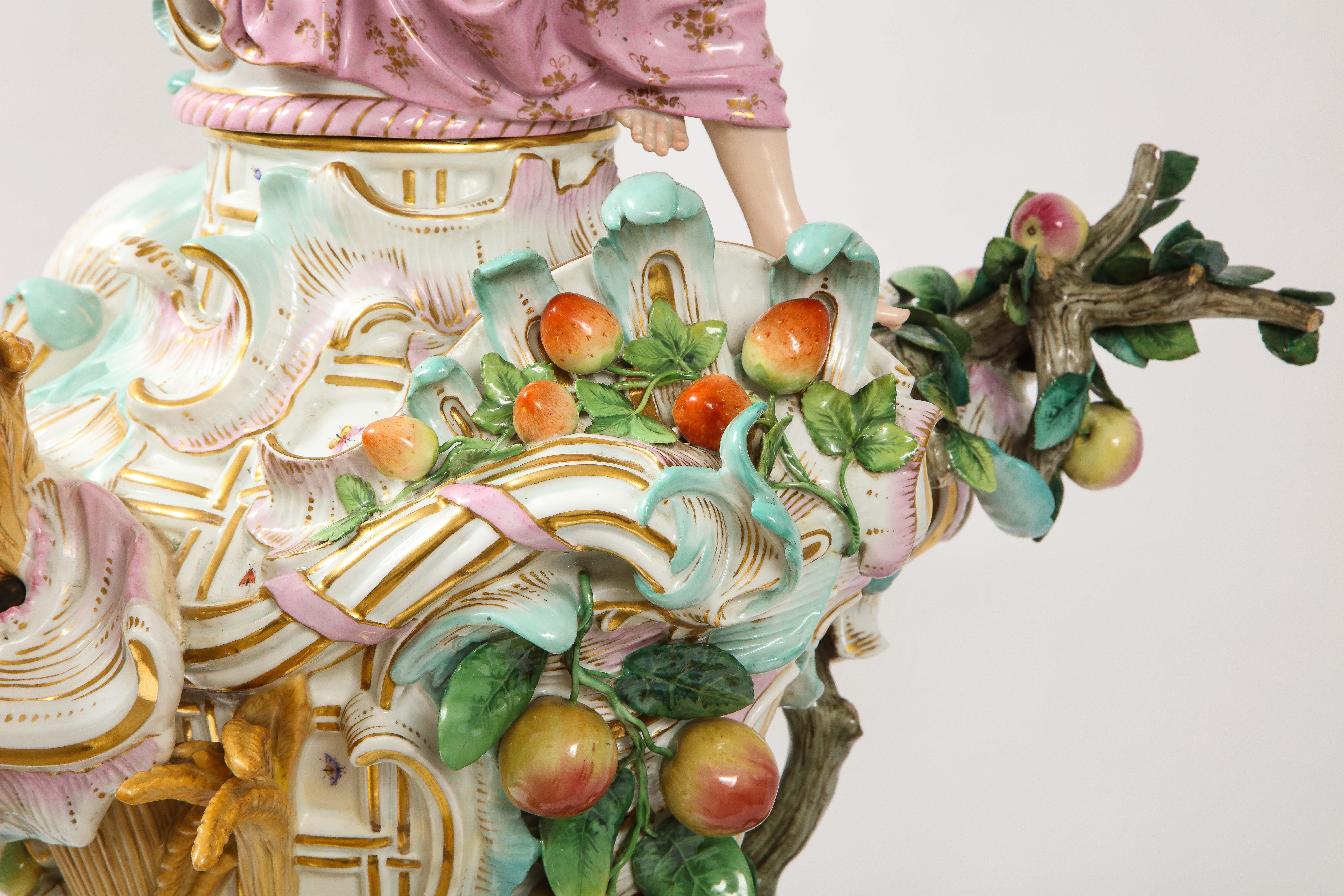 Hand-Painted Incredible 19th Century Meissen Porcelain Covered Urn Emblematic of Autumn For Sale