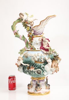 An incredible Meissen Porcelain ewer from the XIX century, of the “Elements” series, symbol of water