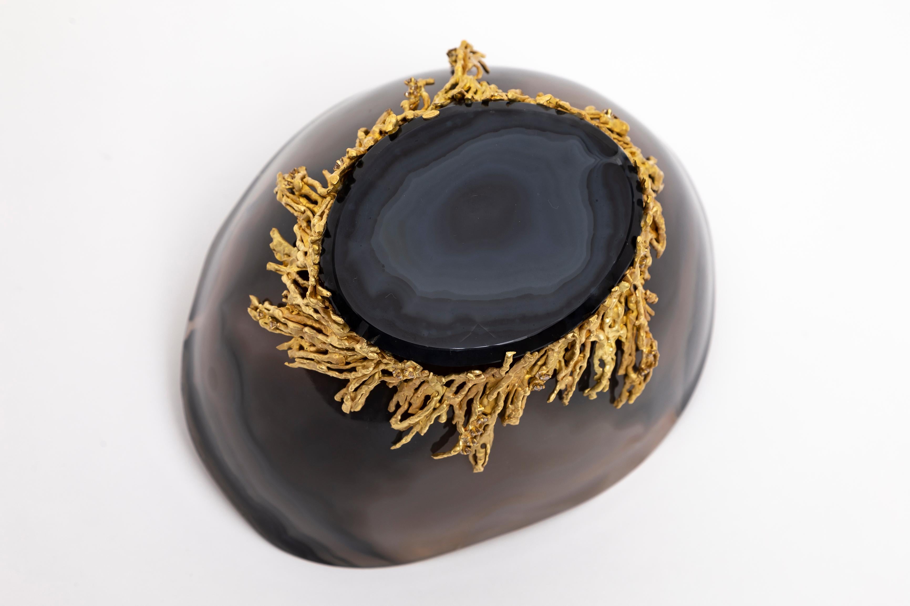 An Incredible Chaumet Paris Gold & Diamond Mounted Carved Agate Bowl For Sale 7