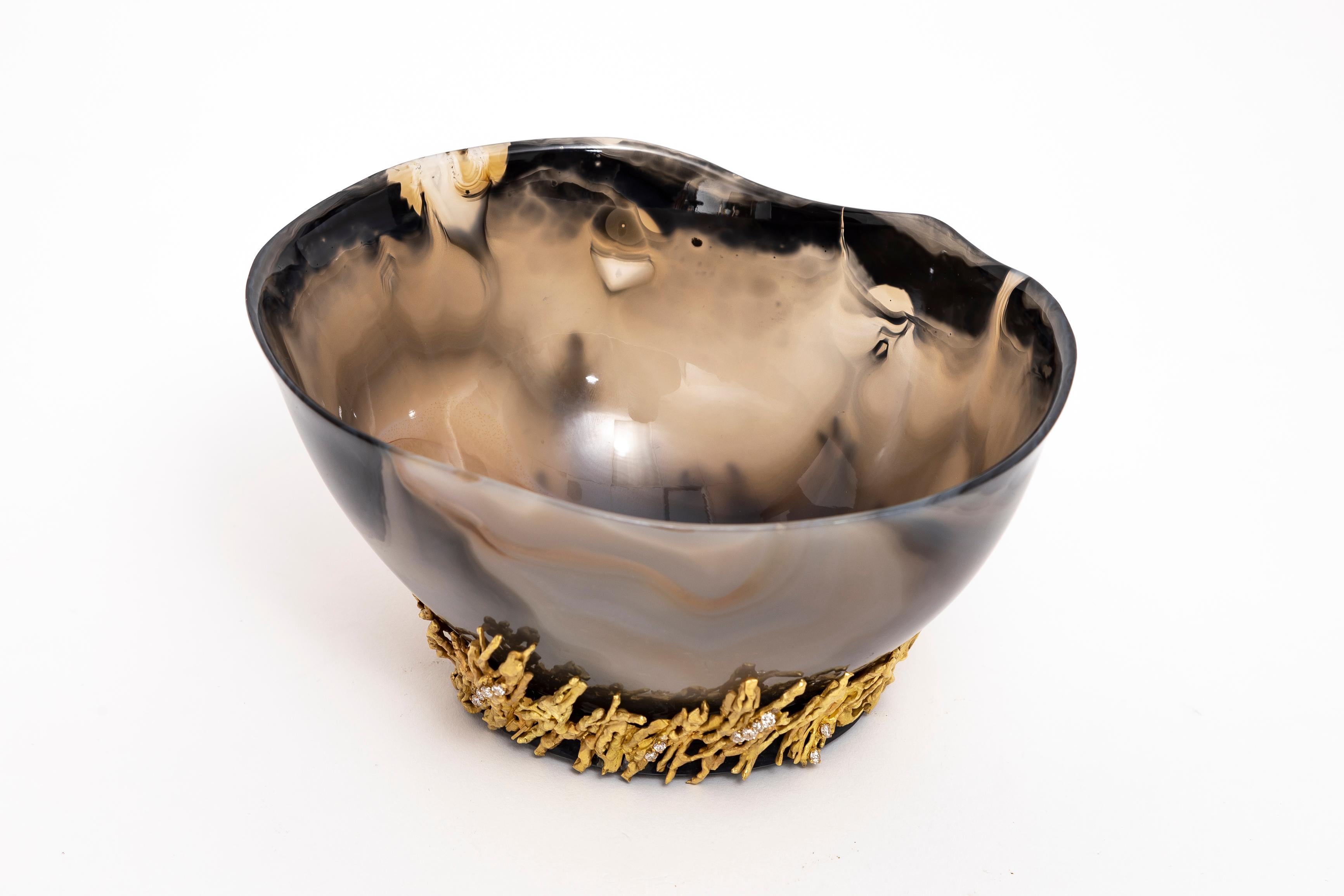 Other An Incredible Chaumet Paris Gold & Diamond Mounted Carved Agate Bowl For Sale