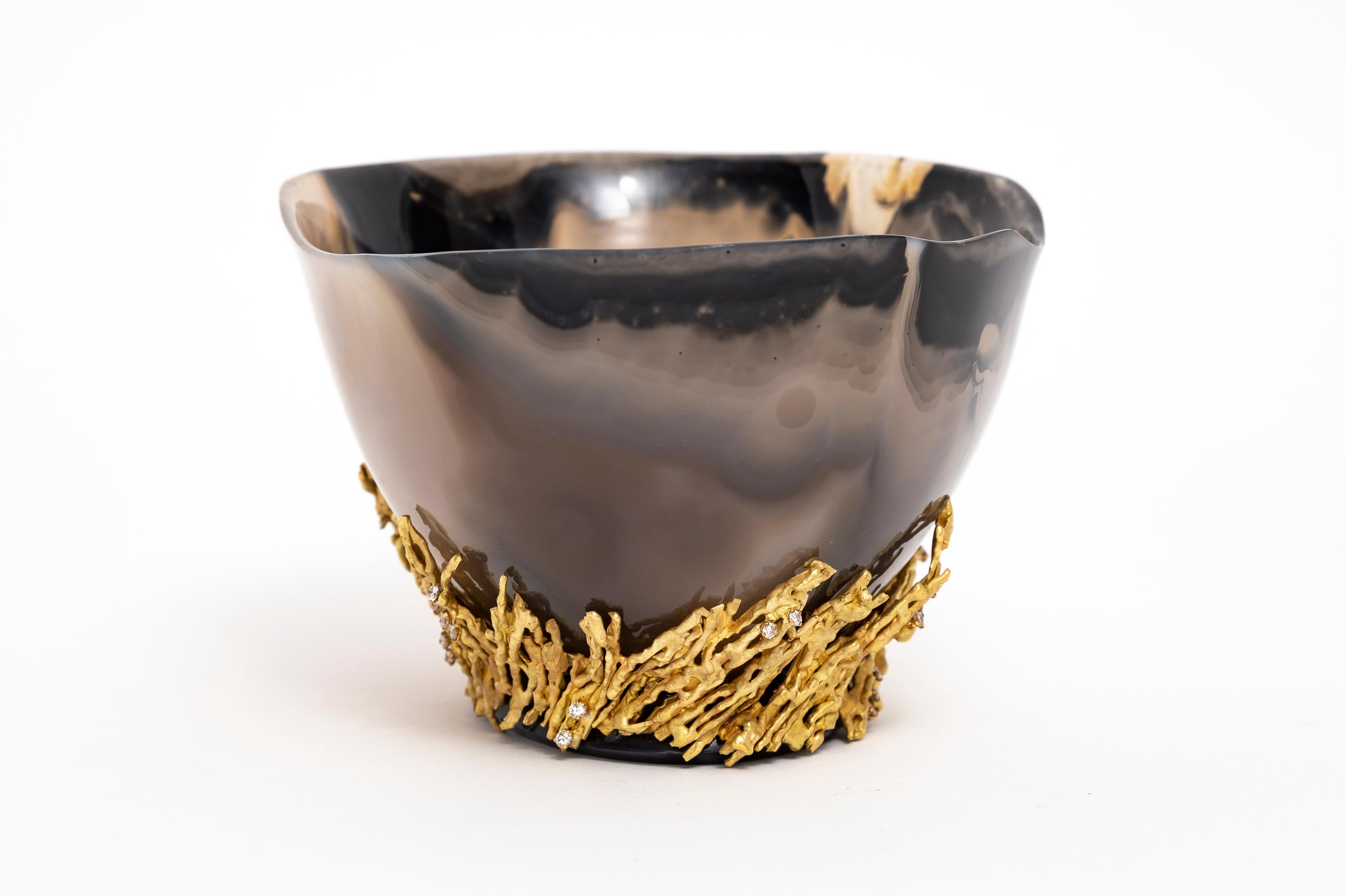 Hand-Carved An Incredible Chaumet Paris Gold & Diamond Mounted Carved Agate Bowl For Sale