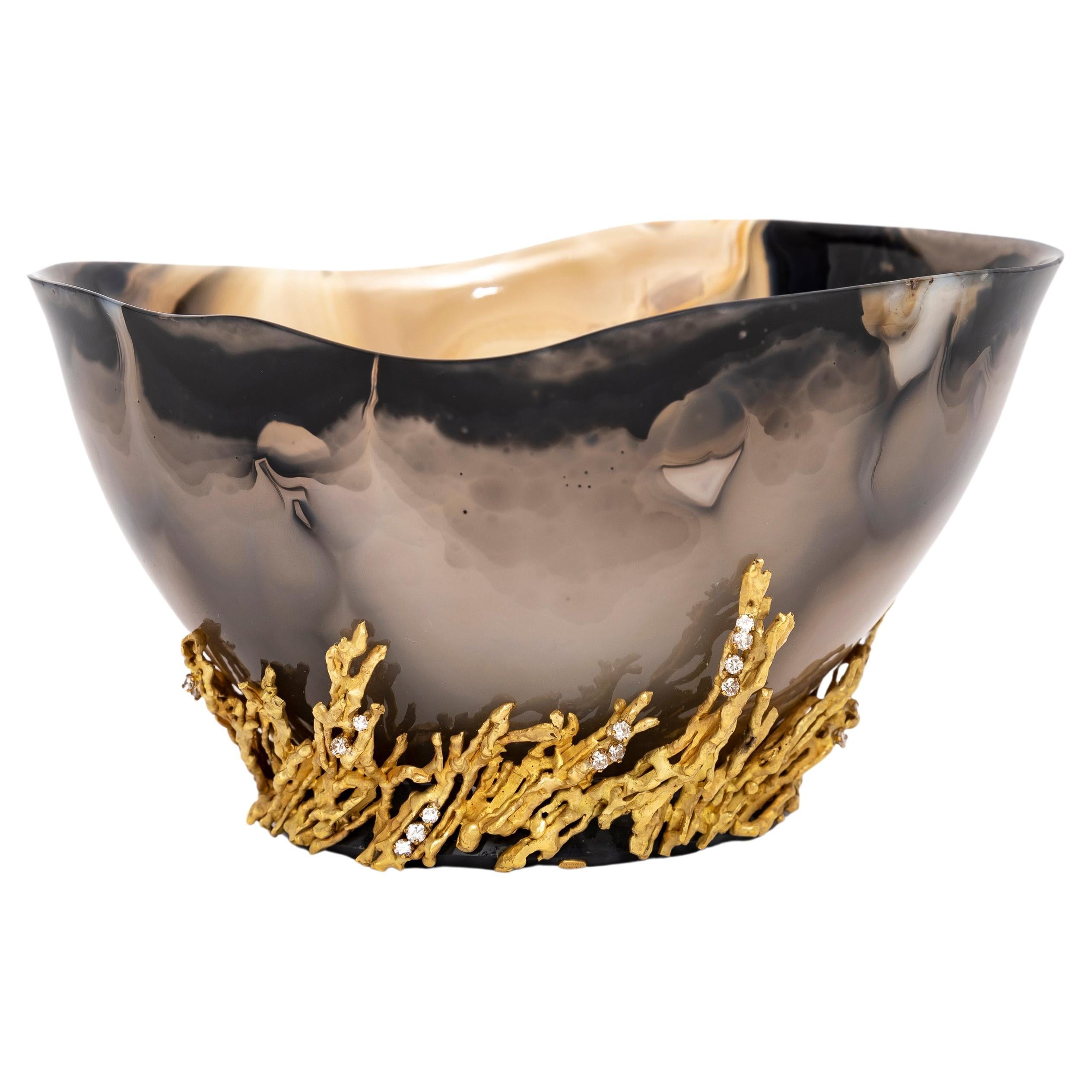 An Incredible Chaumet Paris Gold & Diamond Mounted Carved Agate Bowl