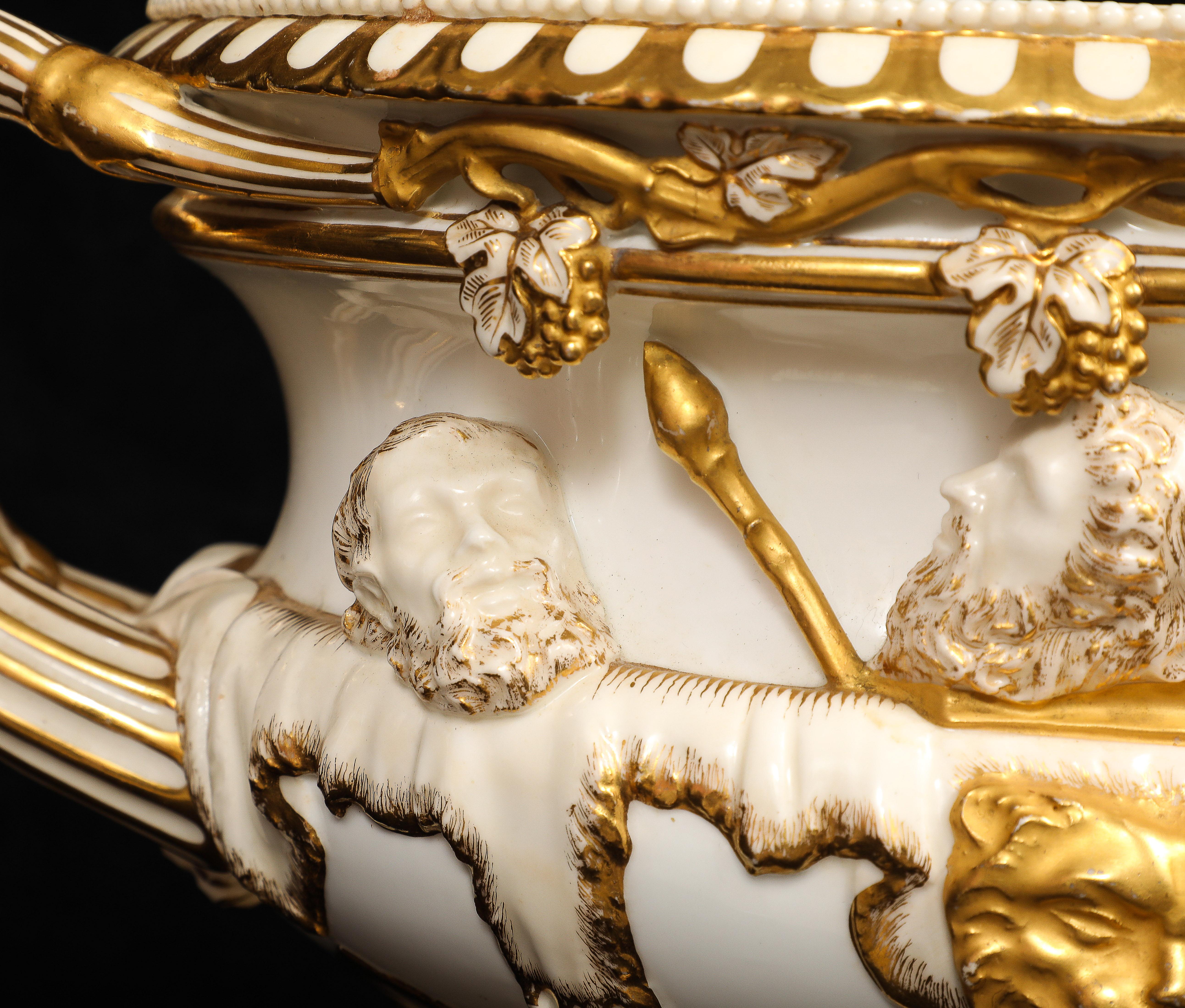 An Incredible Royal Worcester Porcelain Double-Handled Urn with Relief Soldiers For Sale 4