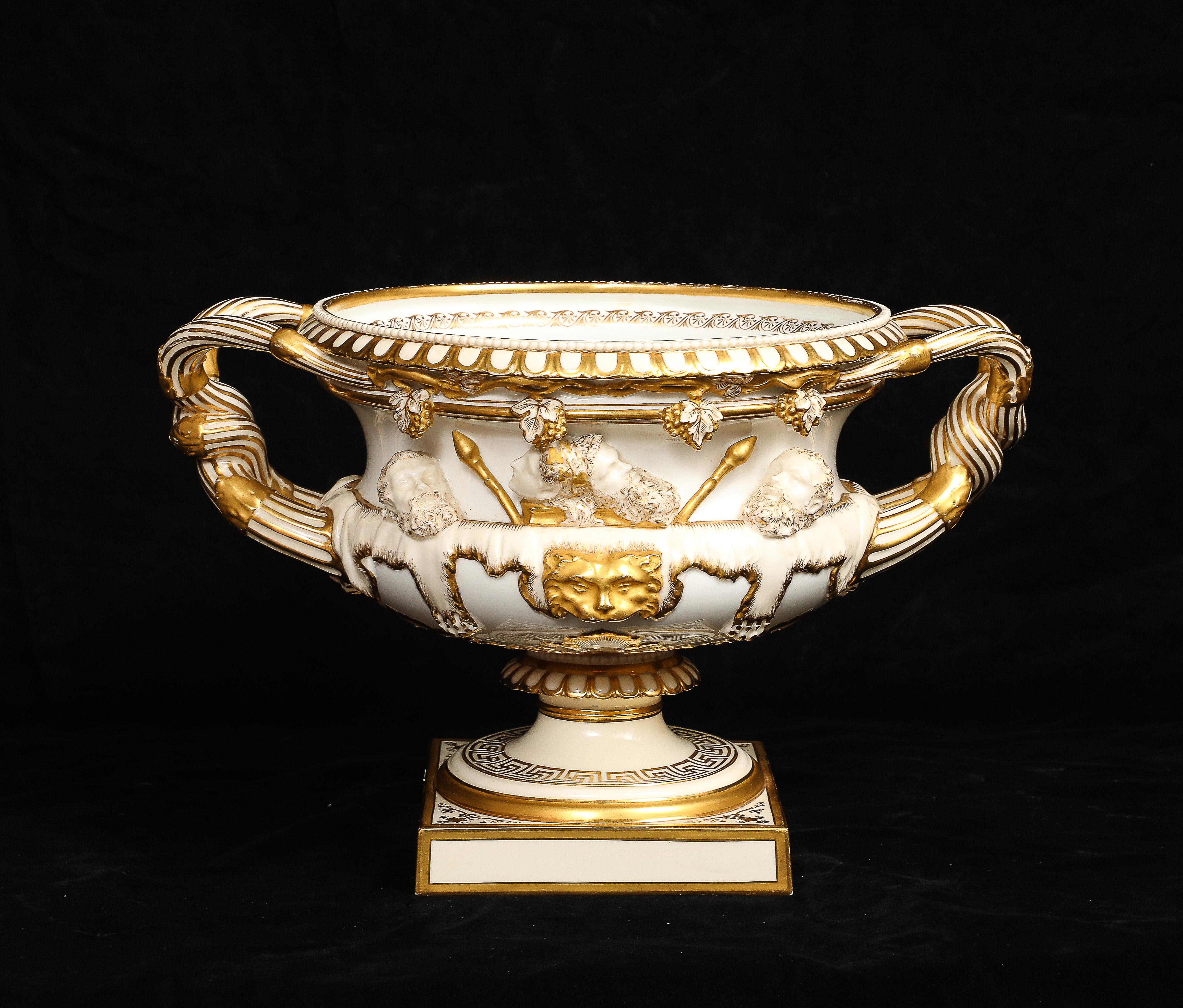 Other An Incredible Royal Worcester Porcelain Double-Handled Urn with Relief Soldiers For Sale