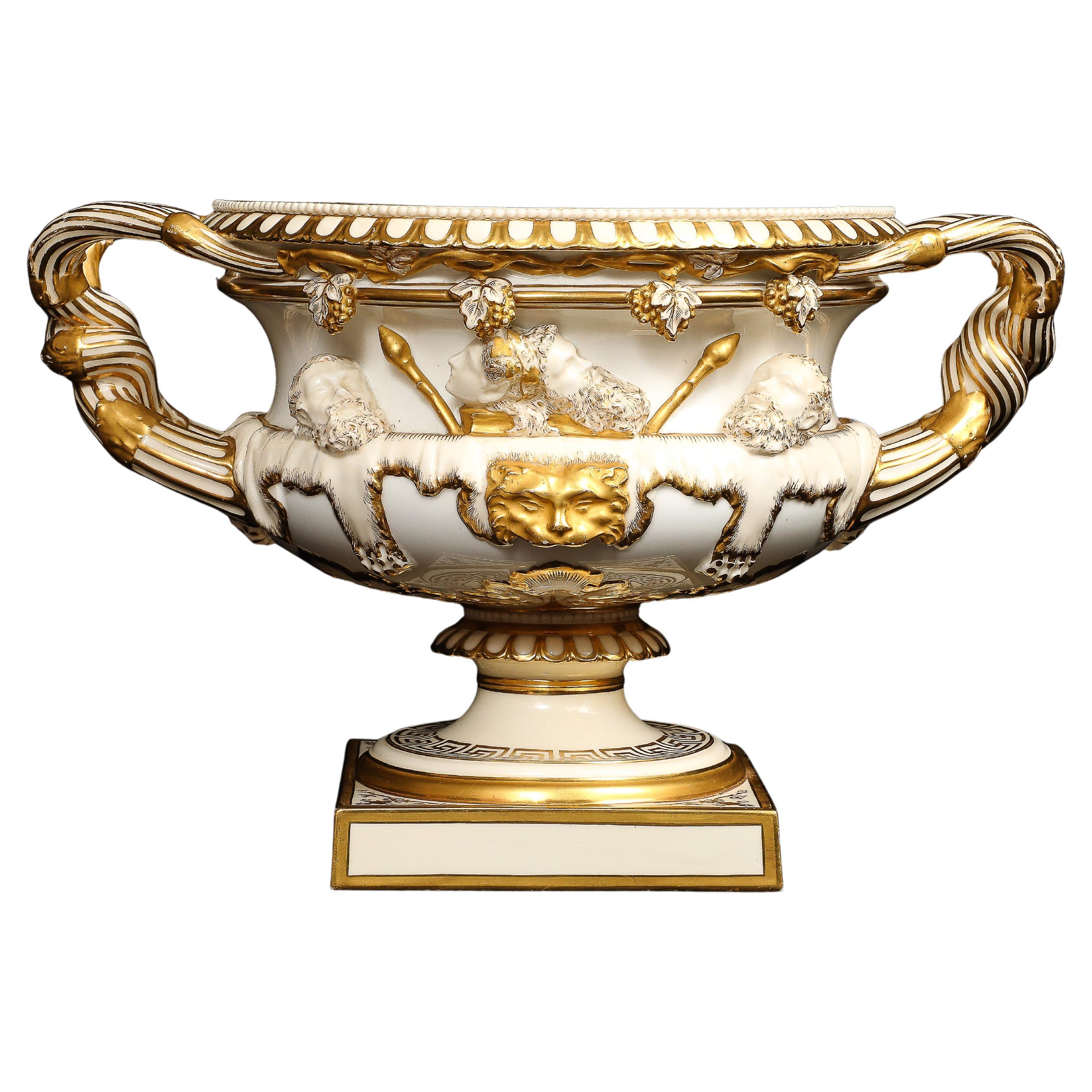 An Incredible Royal Worcester Porcelain Double-Handled Urn with Relief Soldiers For Sale
